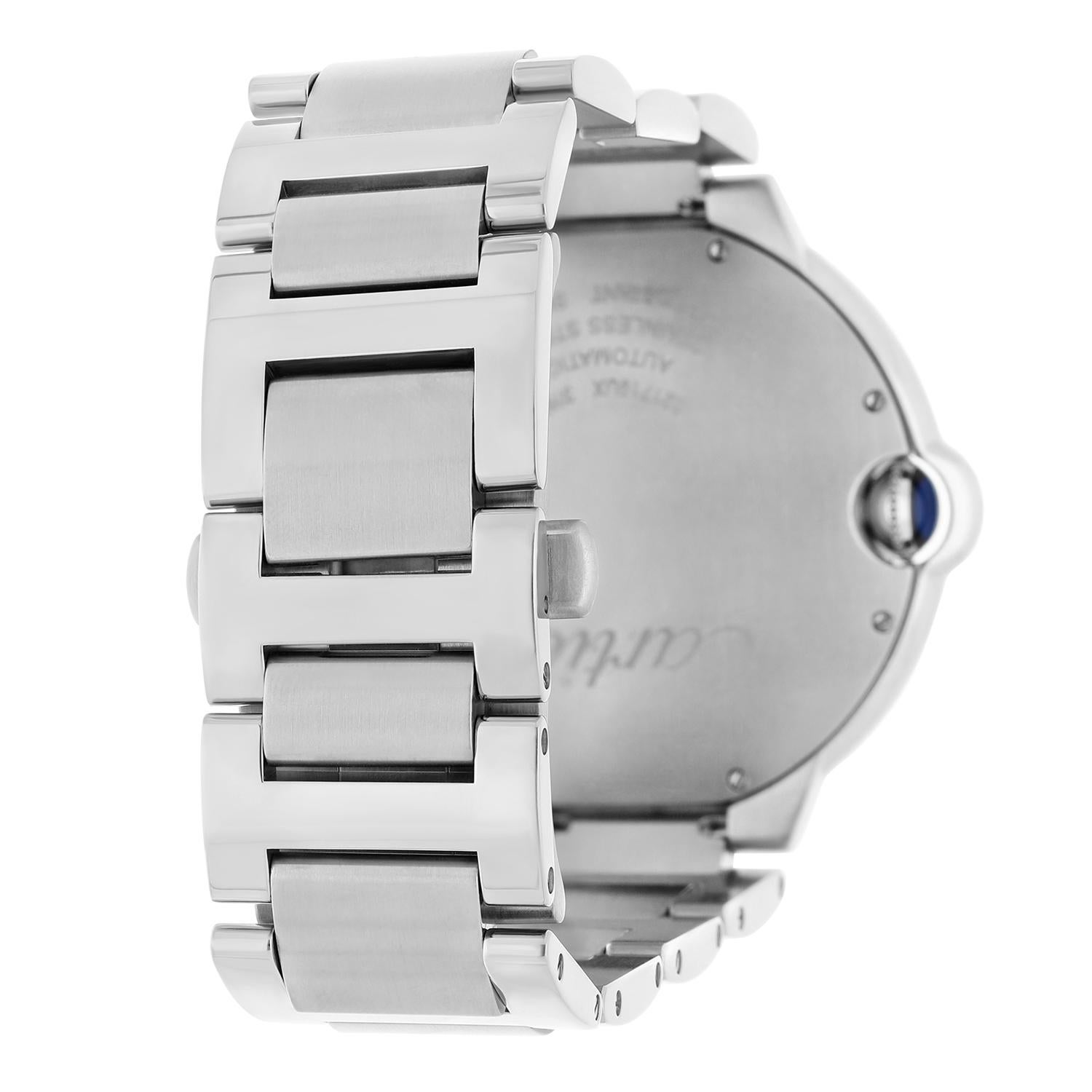 Cartier Ballon Bleu Automatik-Armbanduhr aus Edelstahl mit grauem Zifferblatt und Diamanten WSBB0060 im Angebot 2