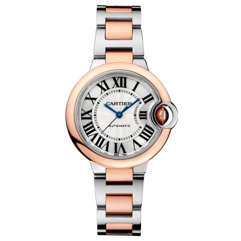 Cartier Ballon Bleu Automatic Pink Gold and Steel Ladies Watch W2BB0023