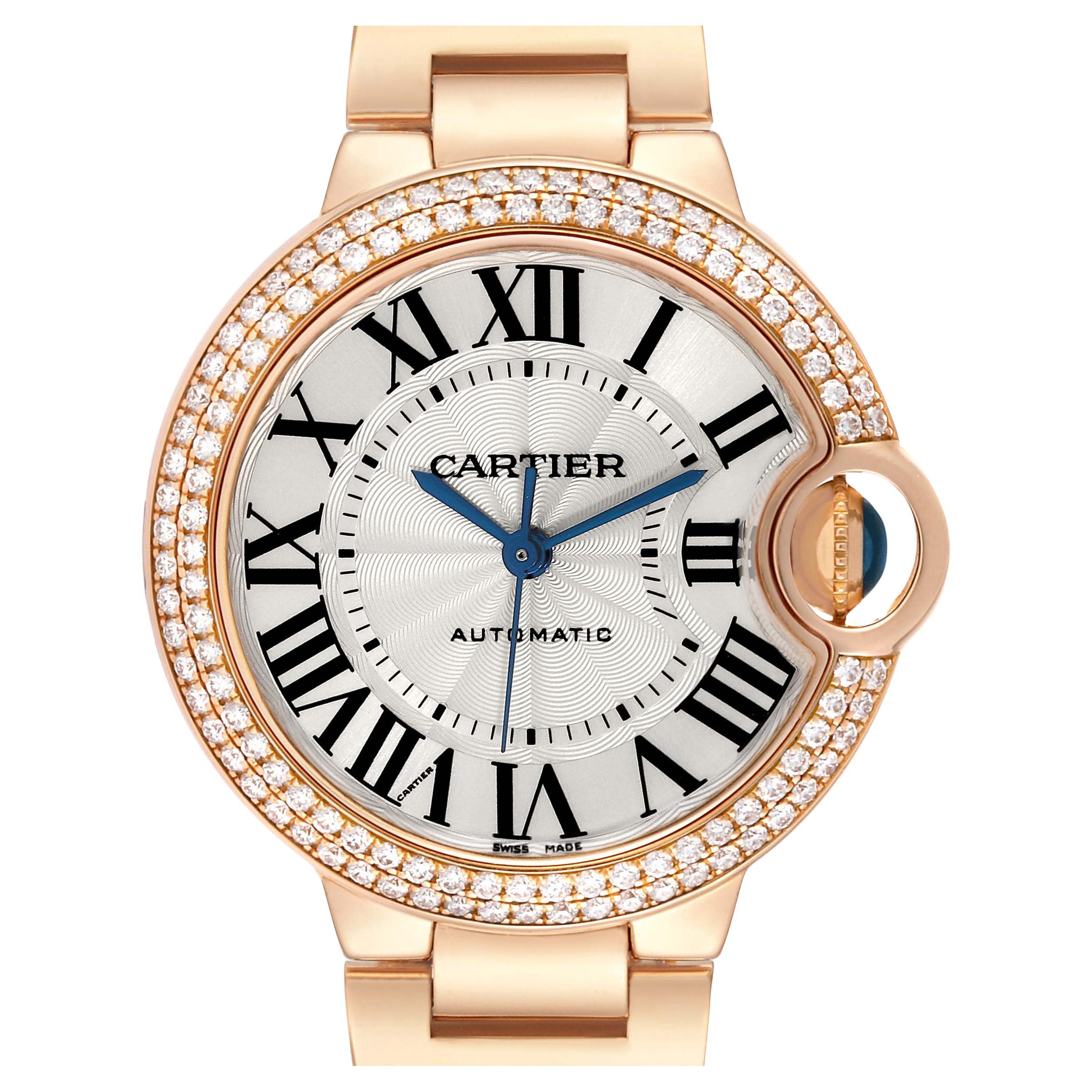 Cartier Ballon Bleu Automatic Rose Gold Diamond Ladies Watch WE902034 Papers For Sale