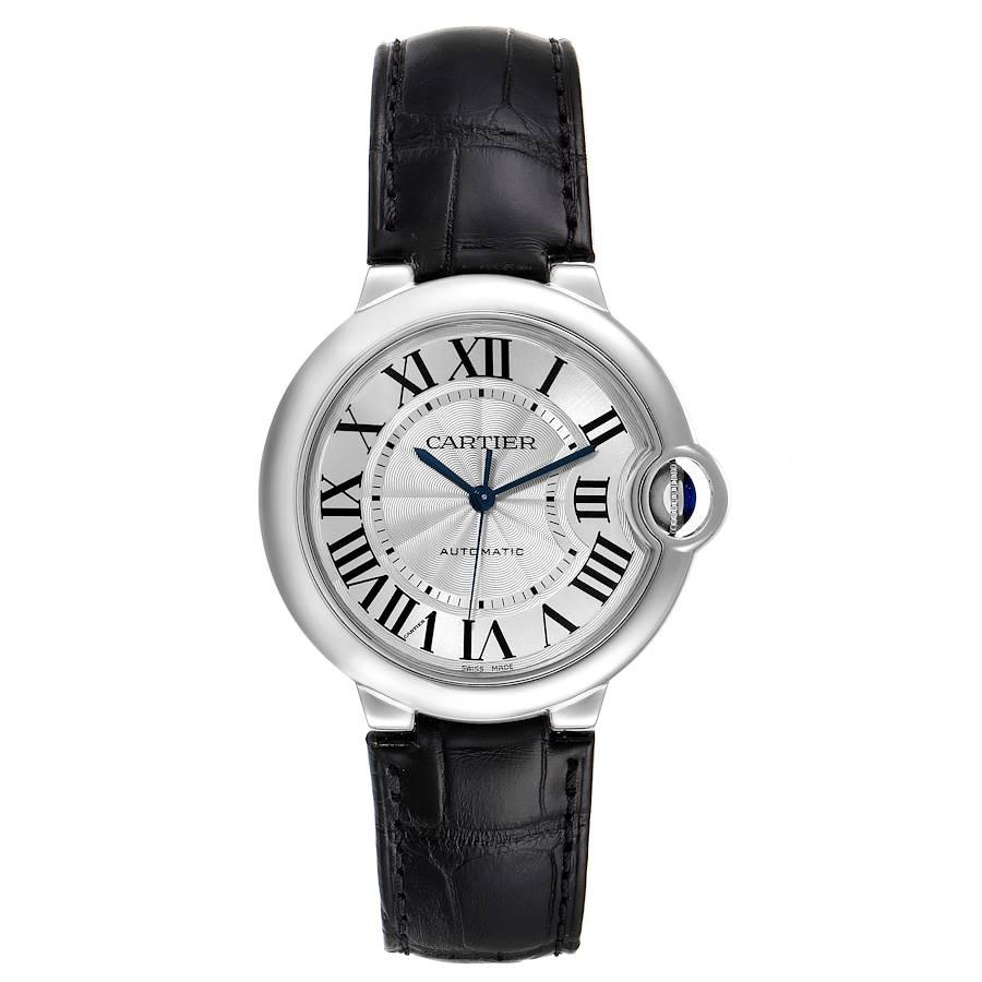 Cartier Ballon Bleu Automatic Stainless Steel Mens Watch W69017Z4 Unworn. Automatic self-winding movement. Stainless steel case 36.6 mm in diameter, 12.05 mm thick. Fluted crown set with the blue spinel cabochon. Smooth stainless steel bezel.