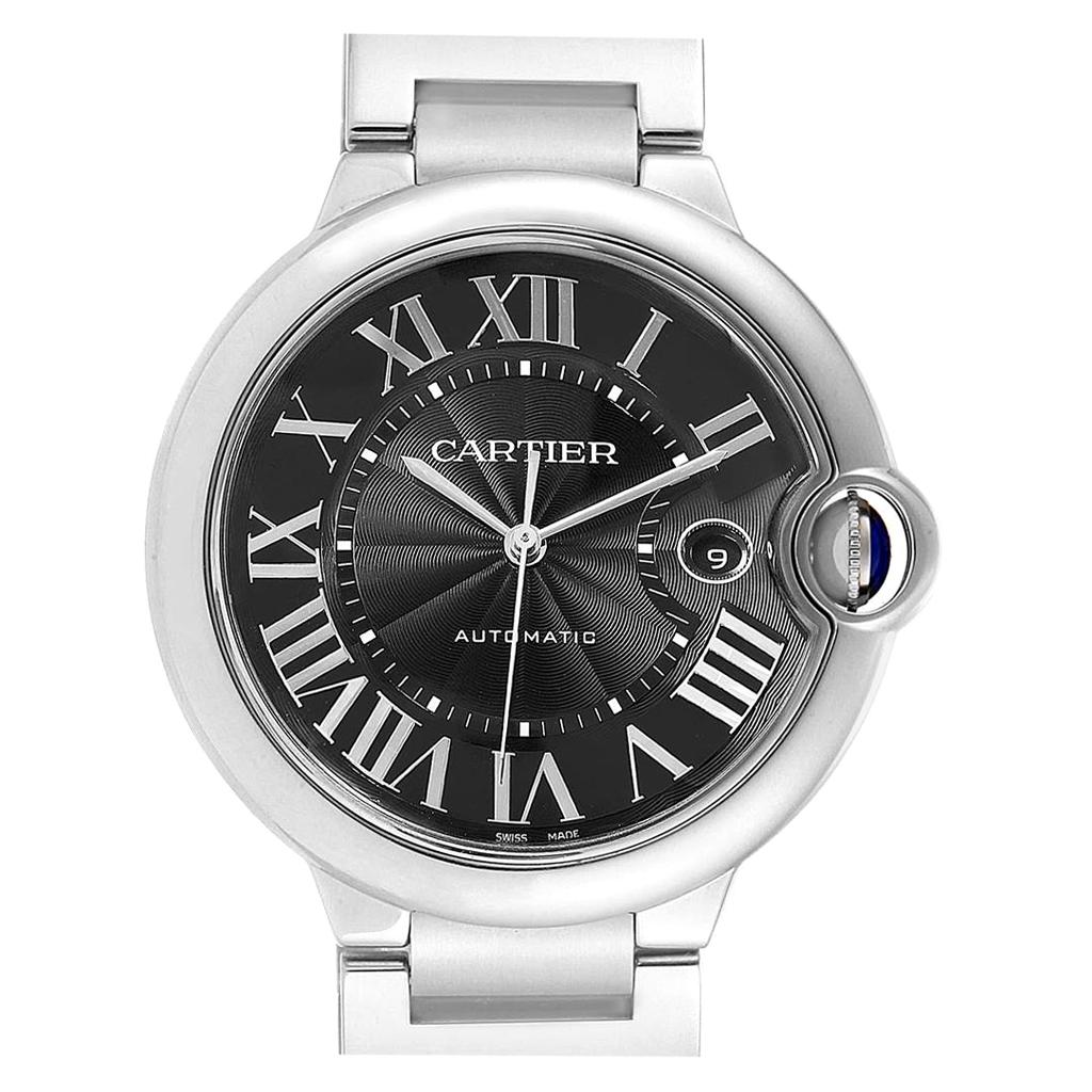 Cartier Ballon Bleu Black Guilloche Dial Steel Men's Watch W6920042 For Sale