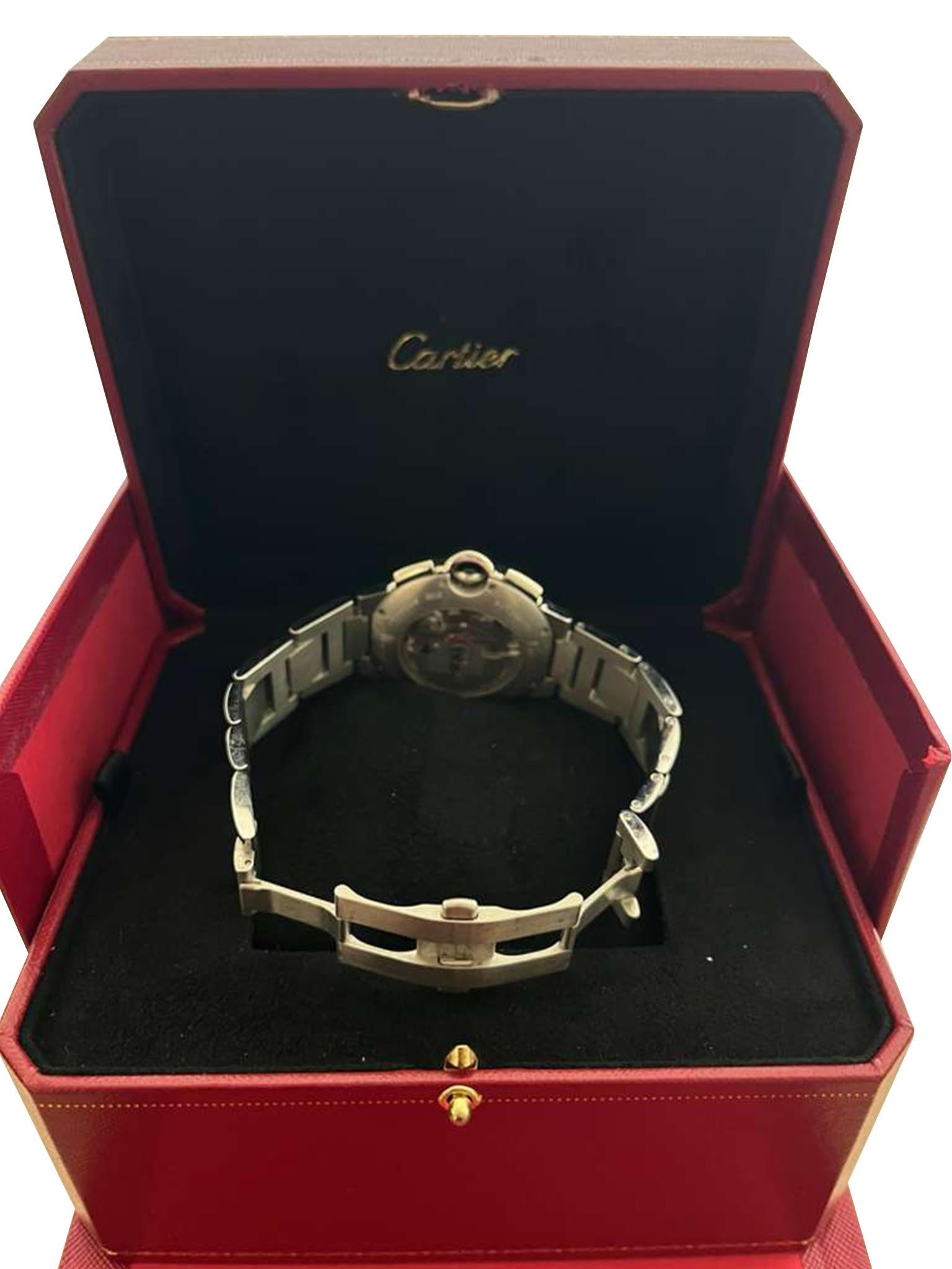 Cartier Ballon Bleu Cronografo 3109 Quadrante Nero Acciaio Orologio Uomo W6920077 in vendita 8