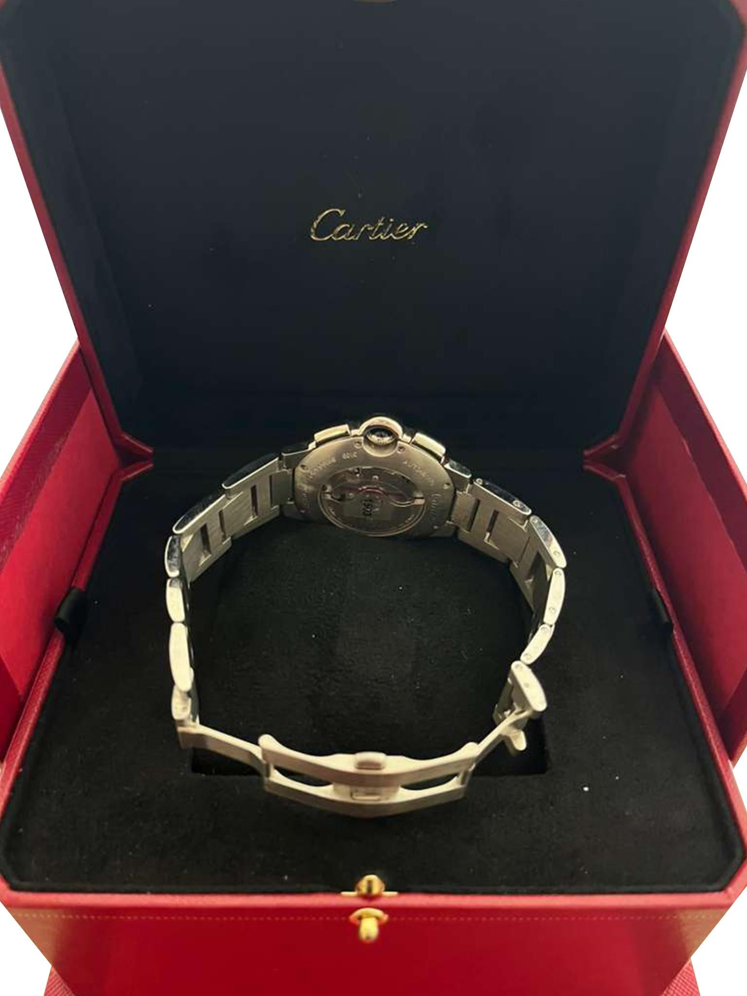 Cartier Ballon Bleu Cronografo 3109 Quadrante Nero Acciaio Orologio Uomo W6920077 in vendita 9