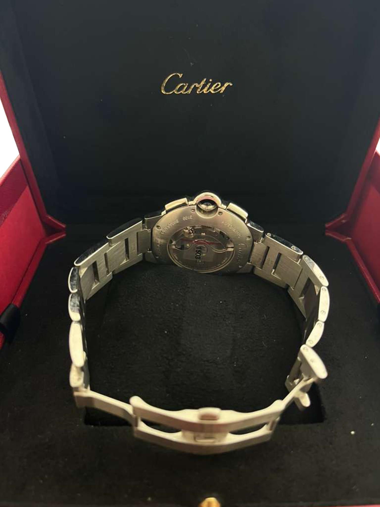 Cartier Ballon Bleu Cronografo 3109 Quadrante Nero Acciaio Orologio Uomo W6920077 in vendita 10