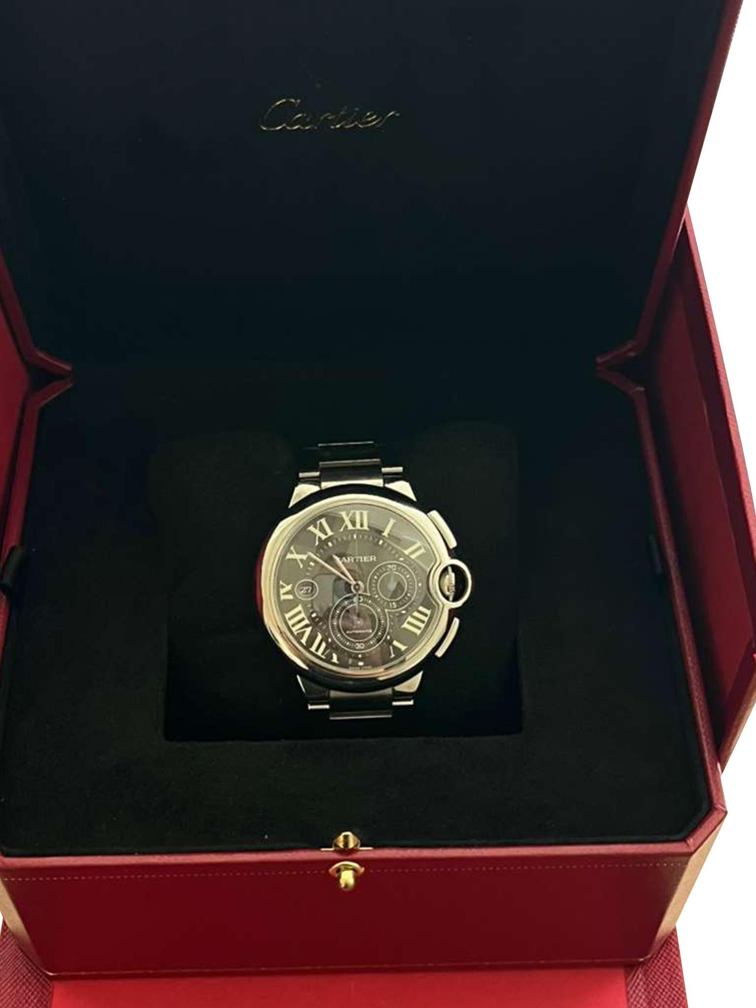 Modernista Cartier Ballon Bleu Cronografo 3109 Quadrante Nero Acciaio Orologio Uomo W6920077 in vendita
