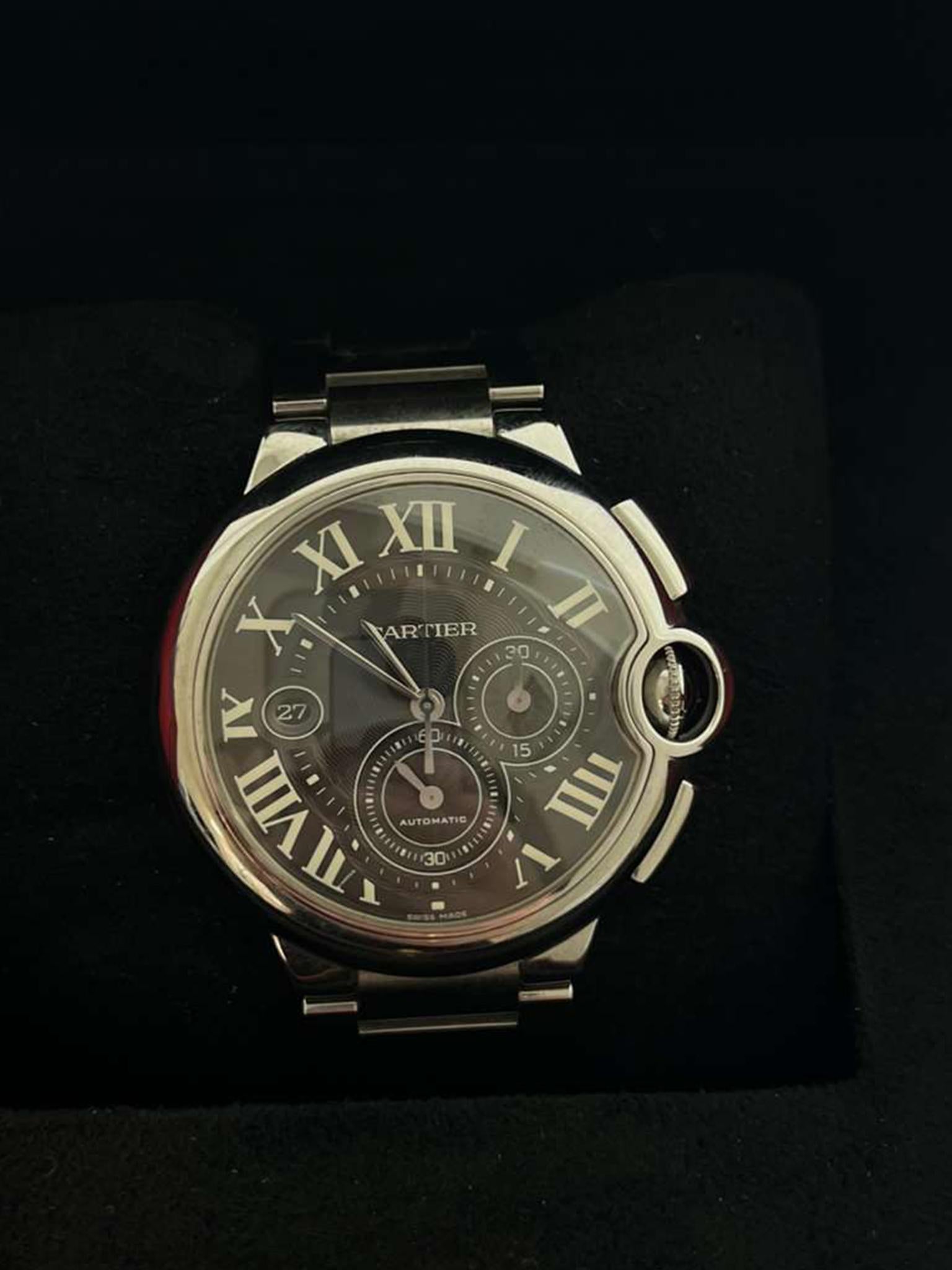Cartier Ballon Bleu Cronografo 3109 Quadrante Nero Acciaio Orologio Uomo W6920077 In condizioni Nuovo in vendita a Aventura, FL