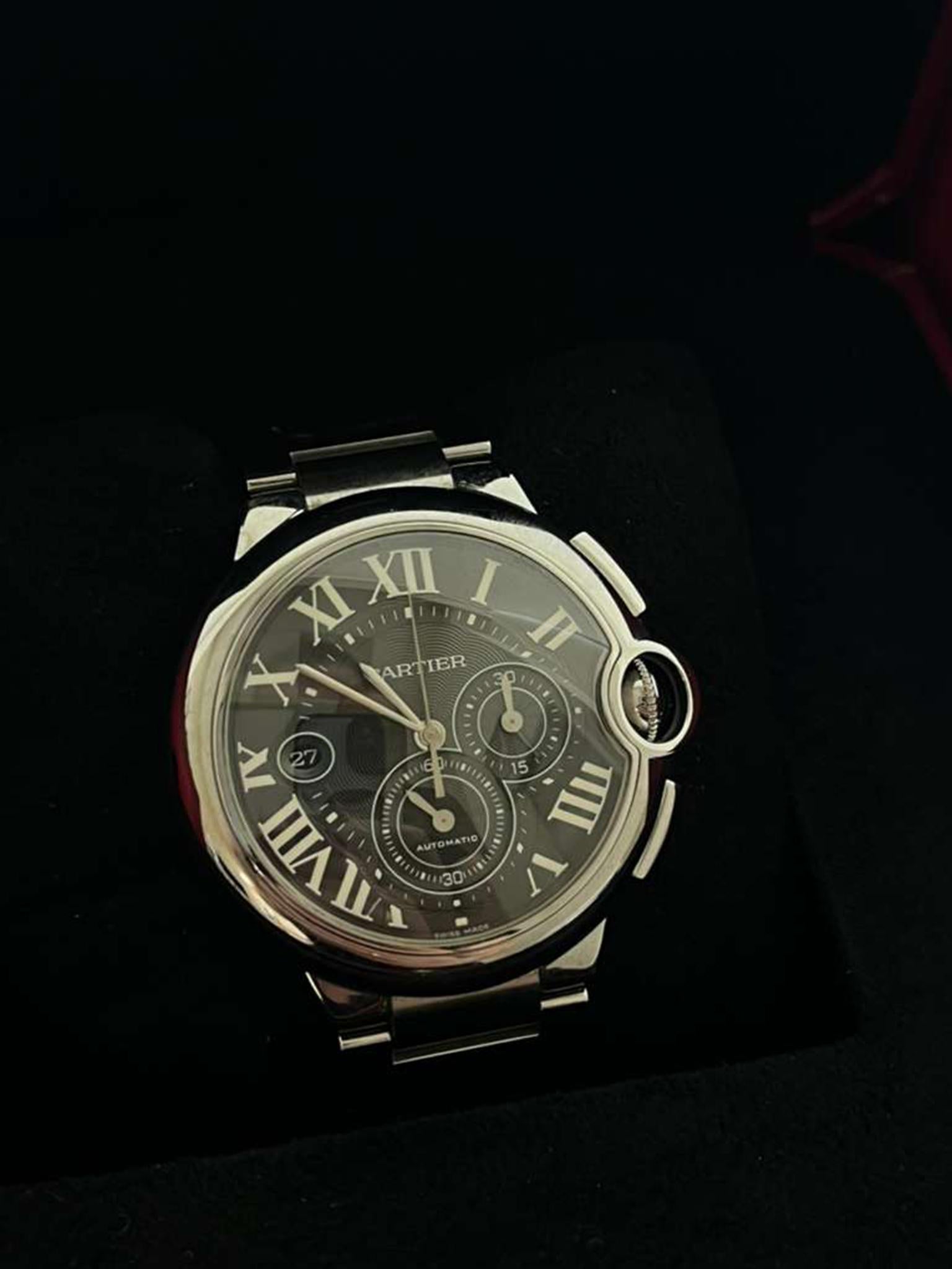 da uomo o donna Cartier Ballon Bleu Cronografo 3109 Quadrante Nero Acciaio Orologio Uomo W6920077 in vendita
