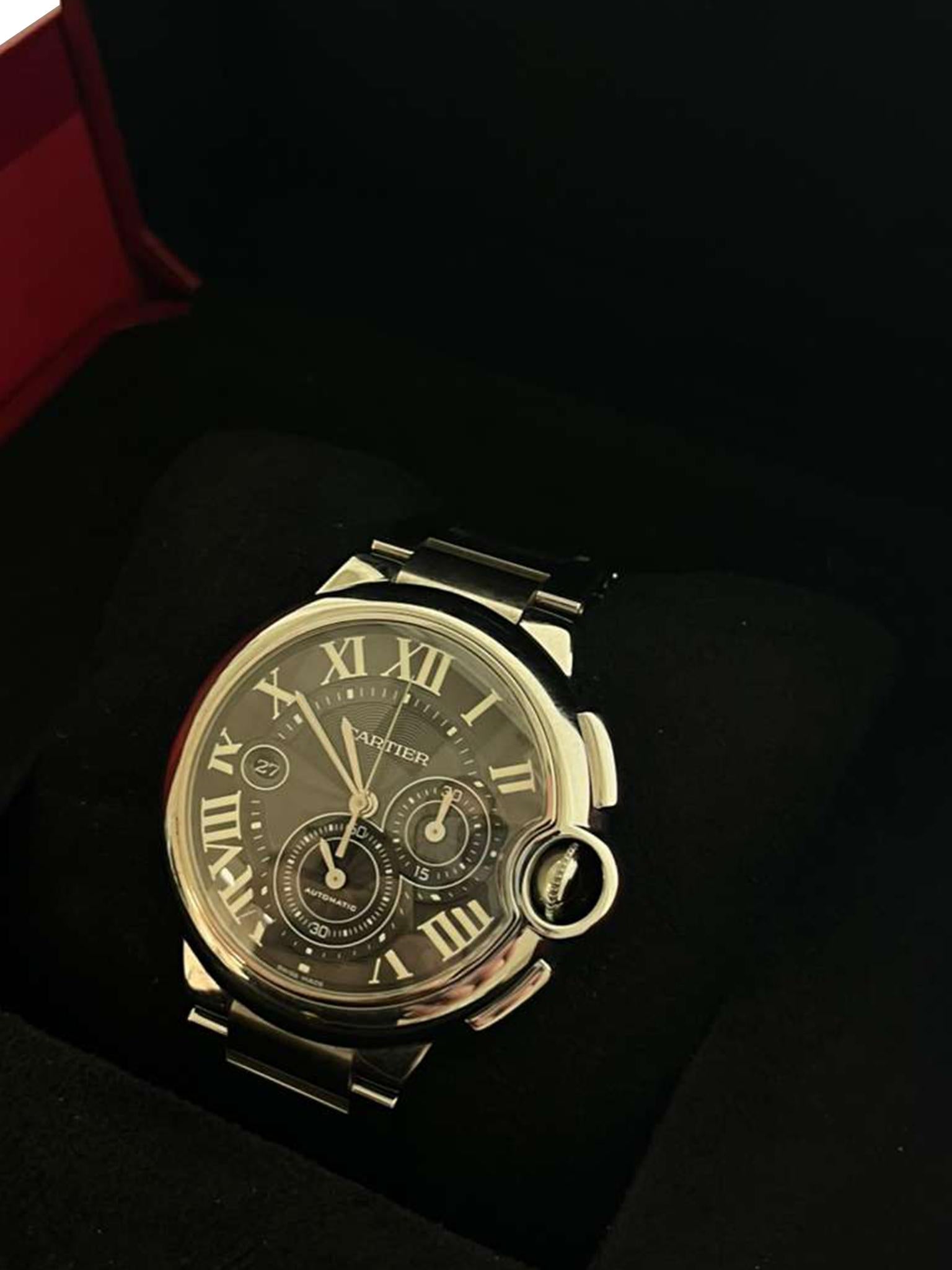 Cartier Ballon Bleu Cronografo 3109 Quadrante Nero Acciaio Orologio Uomo W6920077 in vendita 1