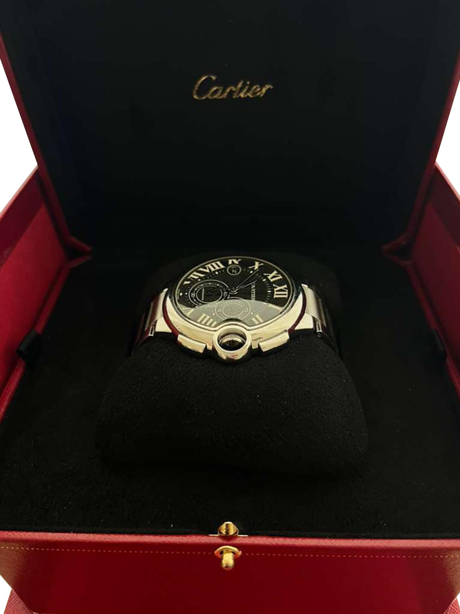 Cartier Ballon Bleu Cronografo 3109 Quadrante Nero Acciaio Orologio Uomo W6920077 in vendita 2