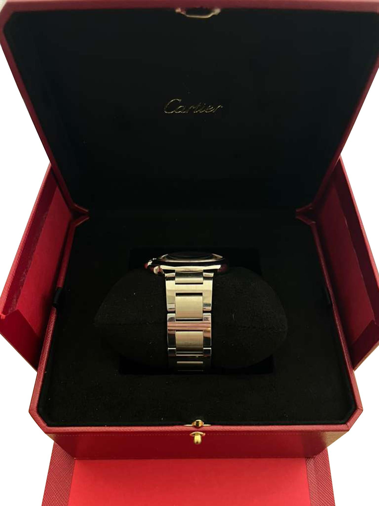 Cartier Ballon Bleu Cronografo 3109 Quadrante Nero Acciaio Orologio Uomo W6920077 in vendita 3
