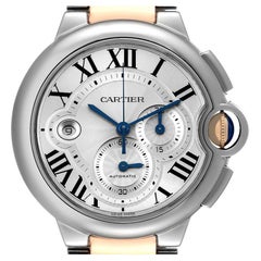 Cartier Ballon Bleu Chronograph Steel Rose Gold Silver Dial Mens Watch W6920063