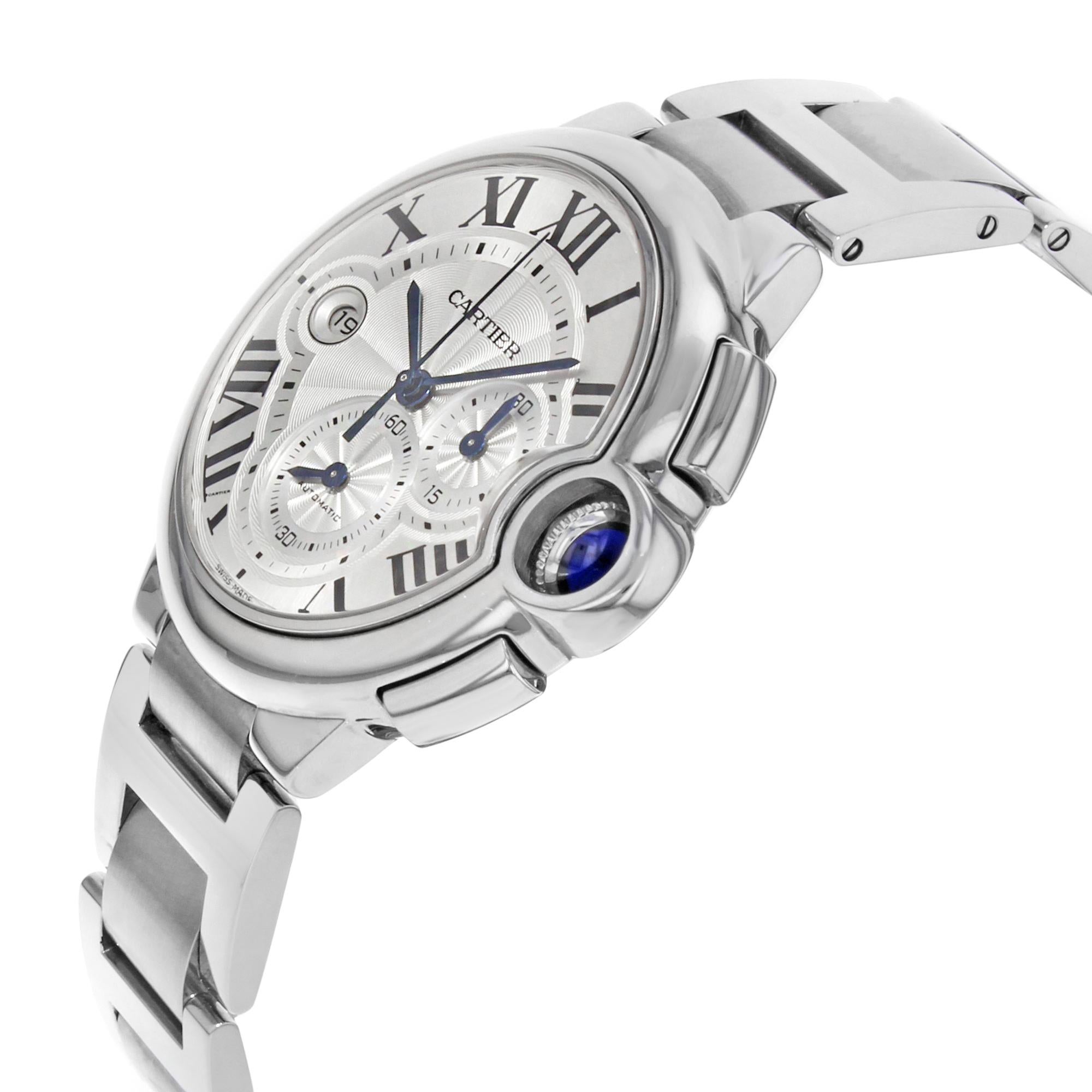 Cartier Montre pour homme Ballon bleue à chronographe automatique avec cadran en acier et argent W6920002 Excellent état à New York, NY