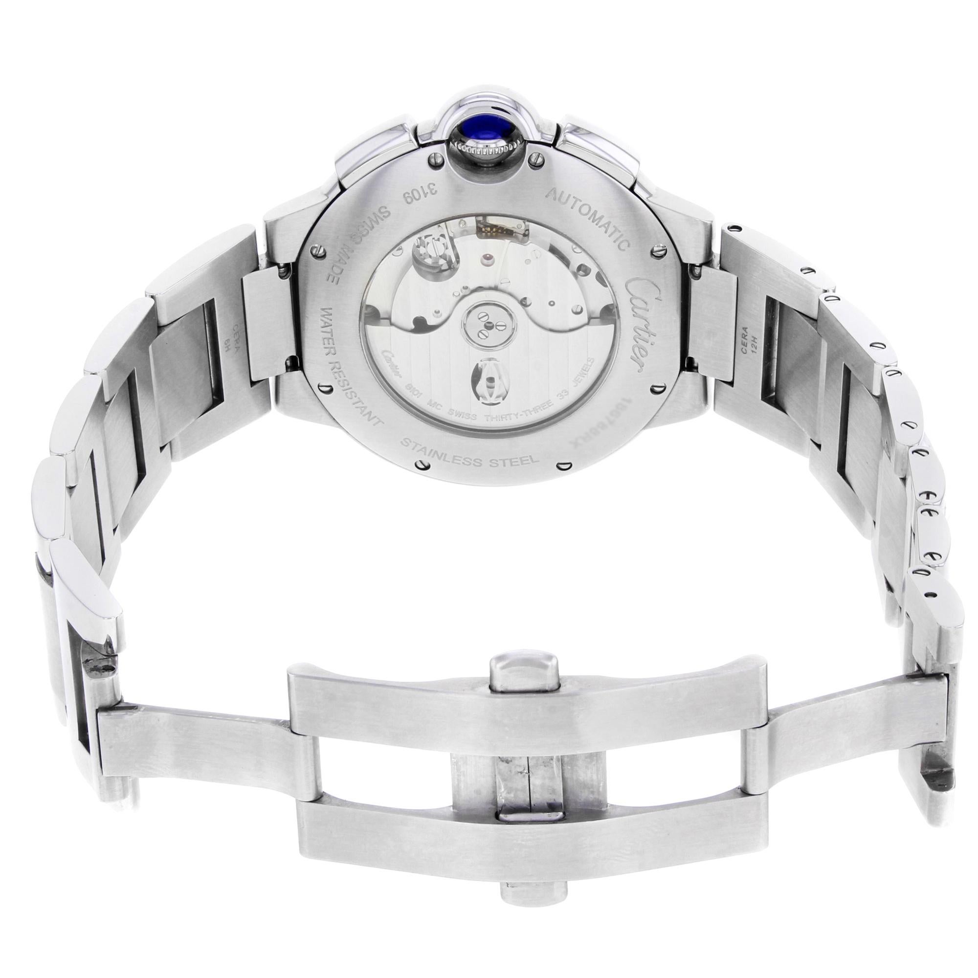 Cartier Montre pour homme Ballon bleue à chronographe automatique avec cadran en acier et argent W6920002 1