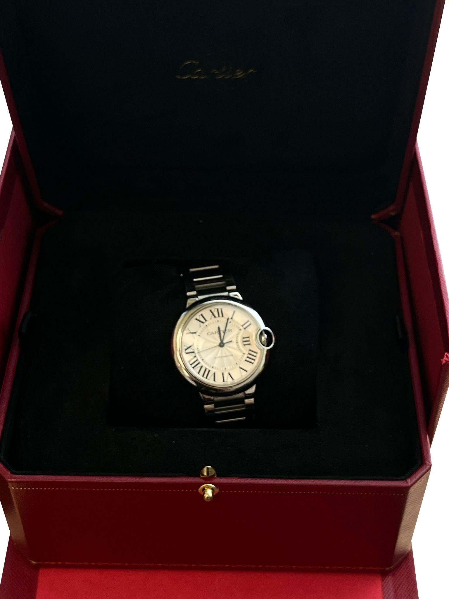 Orologio meccanico Cartier Ballon Bleu de Cartier 36 mm quadrante guilloché WSBB0048 in vendita 1