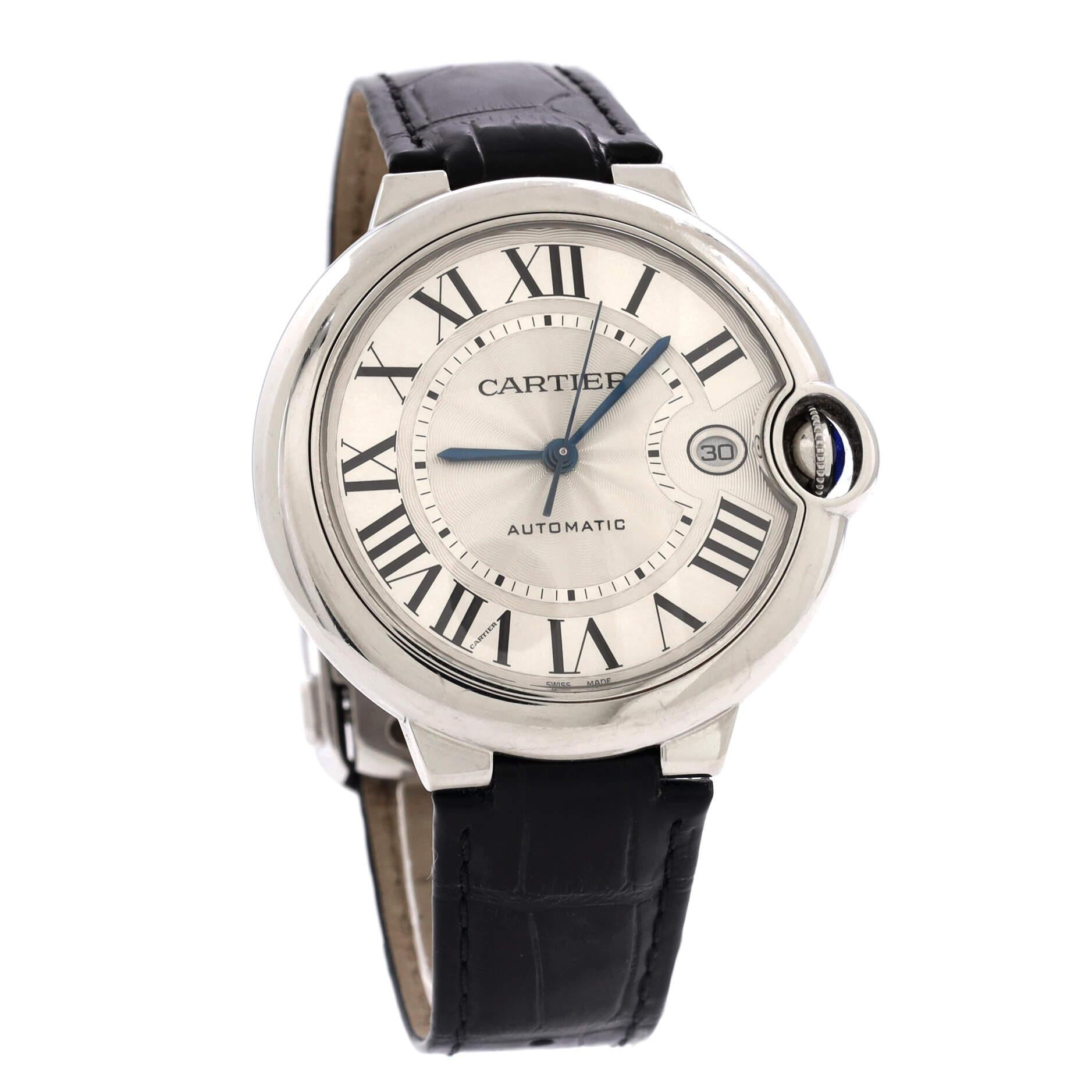 Cartier Ballon Bleu de Cartier Automatikuhr aus Edelstahl und Alligator 40 im Zustand „Gut“ in New York, NY