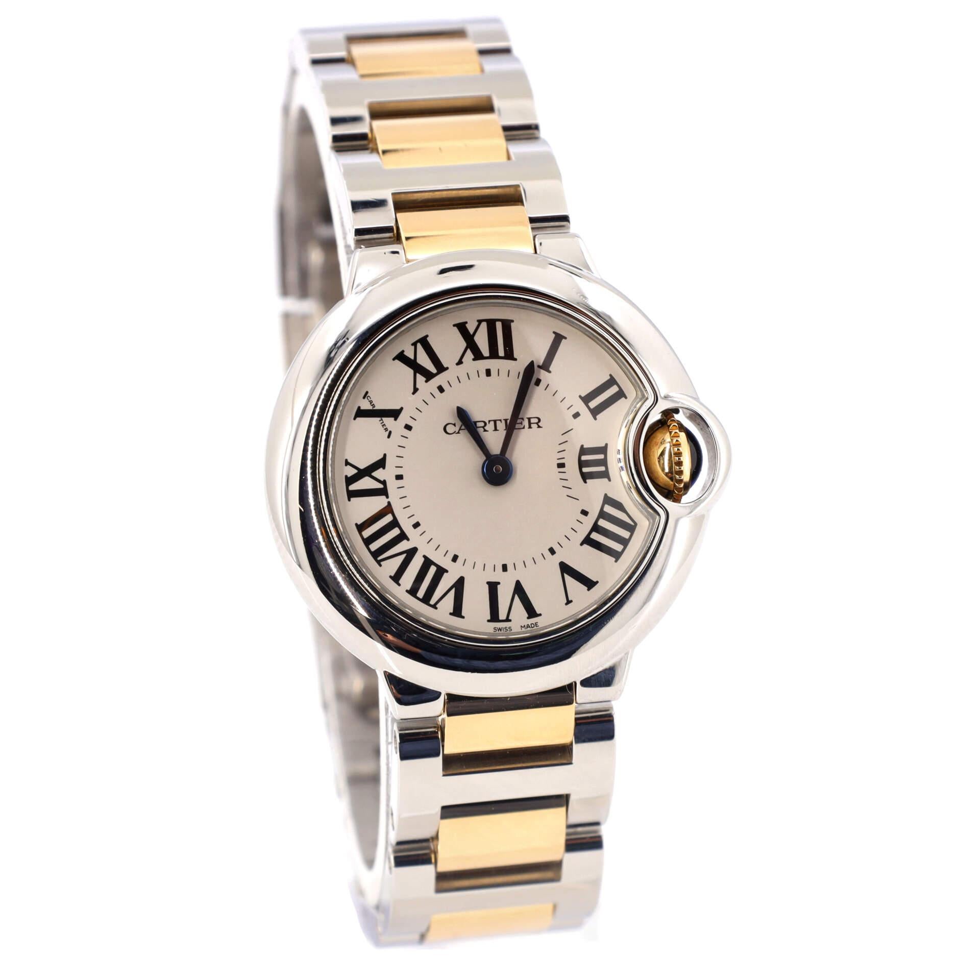 Cartier Ballon Bleu de Cartier Quarz-Uhr aus Edelstahl und Gelbgold 28 im Zustand „Gut“ in New York, NY