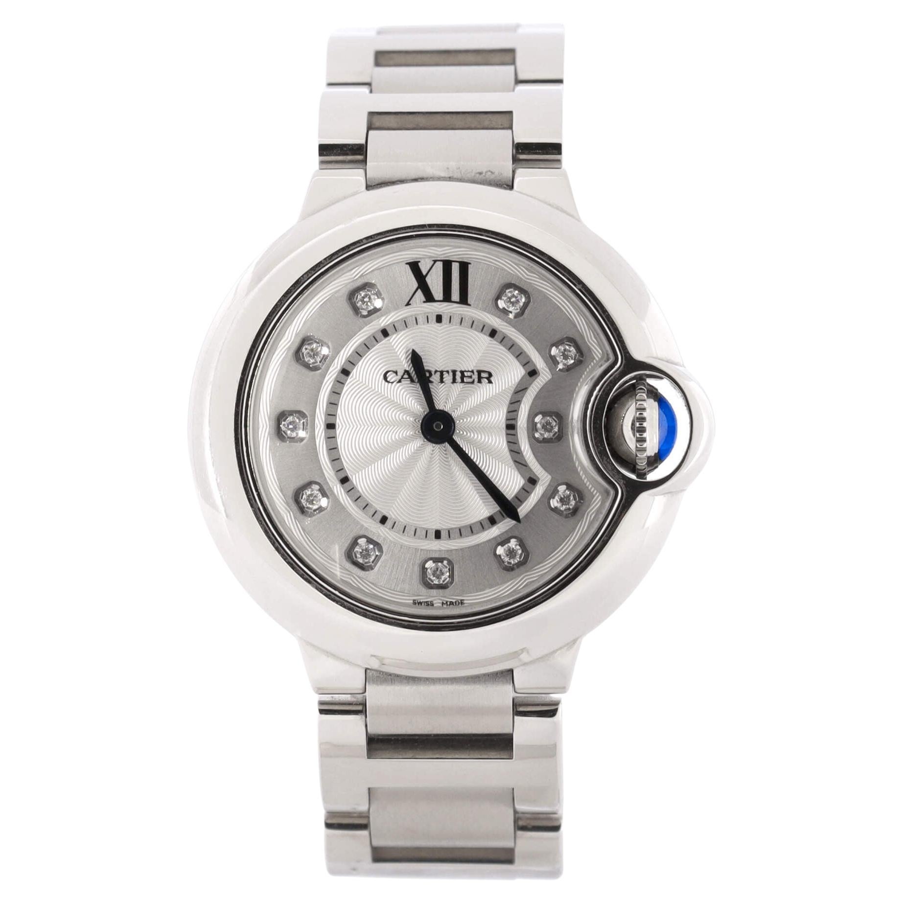 Cartier Ballon Bleu de Cartier Quartz Watch Stainless Steel with Diamond Markers For Sale