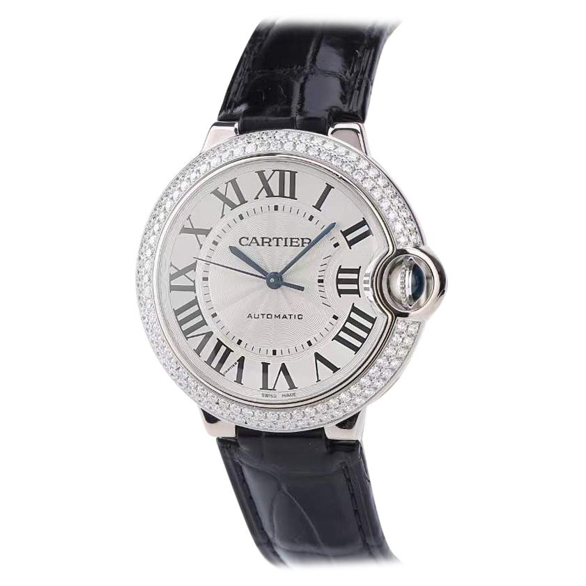 Cartier Ballon Bleu de Cartier Silvered Opaline Dial 18k Gold Diamond Watch