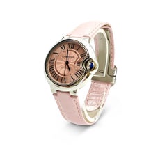 Cartier 'Ballon Bleu de Cartier' Stainless Steel Pink Dial Leather Strap Watch