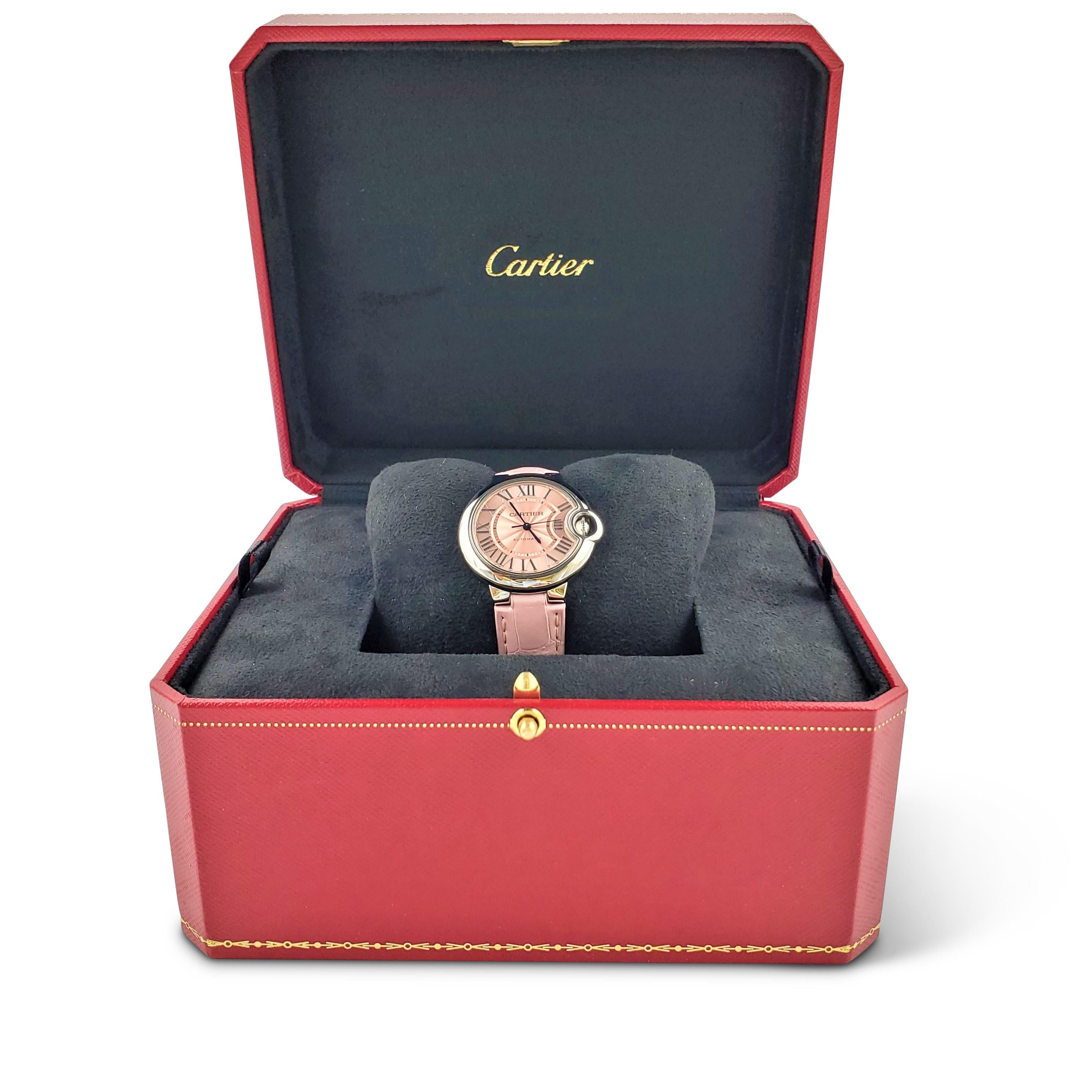 Cartier 'Ballon Bleu de Cartier' Stainless Steel Pink Dial Leather Strap Watch 1