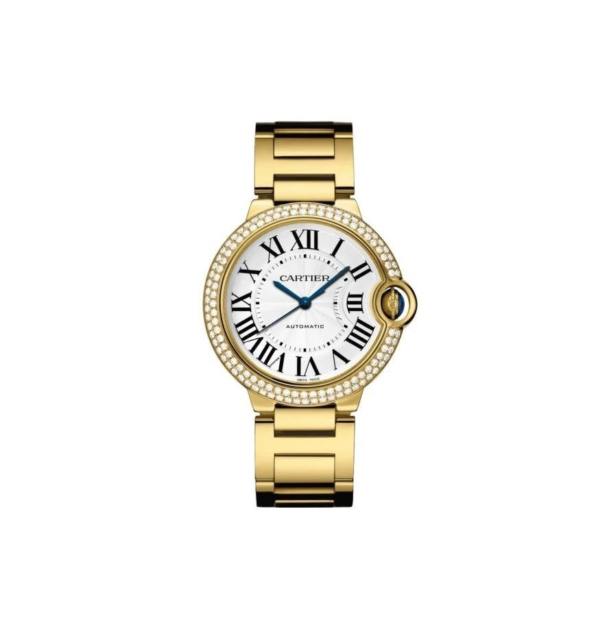 Round Cut Cartier Ballon Bleu De Cartier Yellow Gold Diamond Watch WJBB0007
