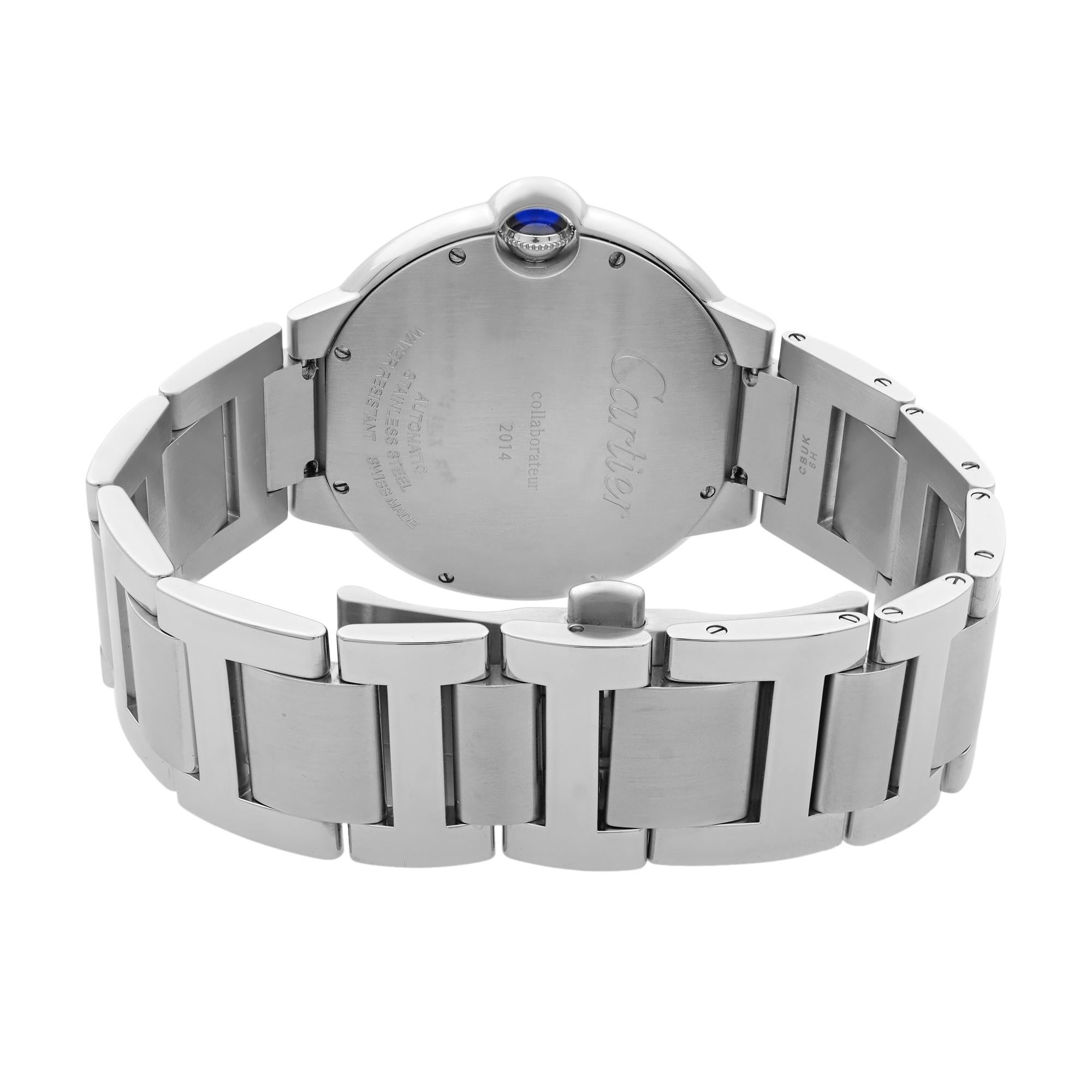 Cartier Ballon Bleu De Silver Opaline Dial LC Logo Automatic Mens Watch W69012Z4 In Excellent Condition In New York, NY