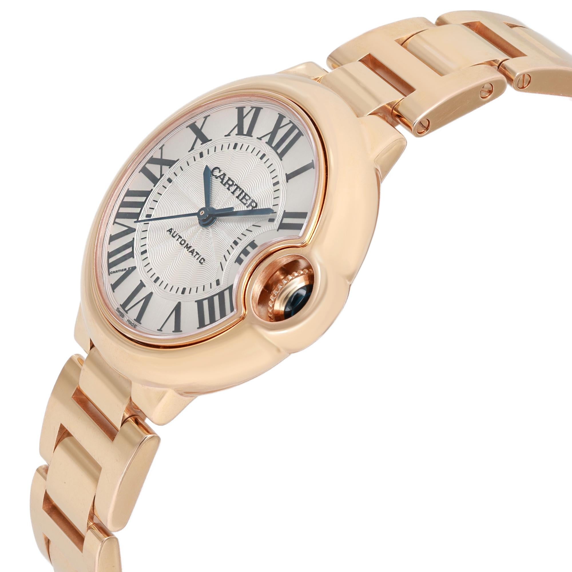 Cartier Montre Ballon Bleu De Montre 33 mm avec cadran automatique en or rose 18 carats et argent W6920096 Excellent état - En vente à New York, NY
