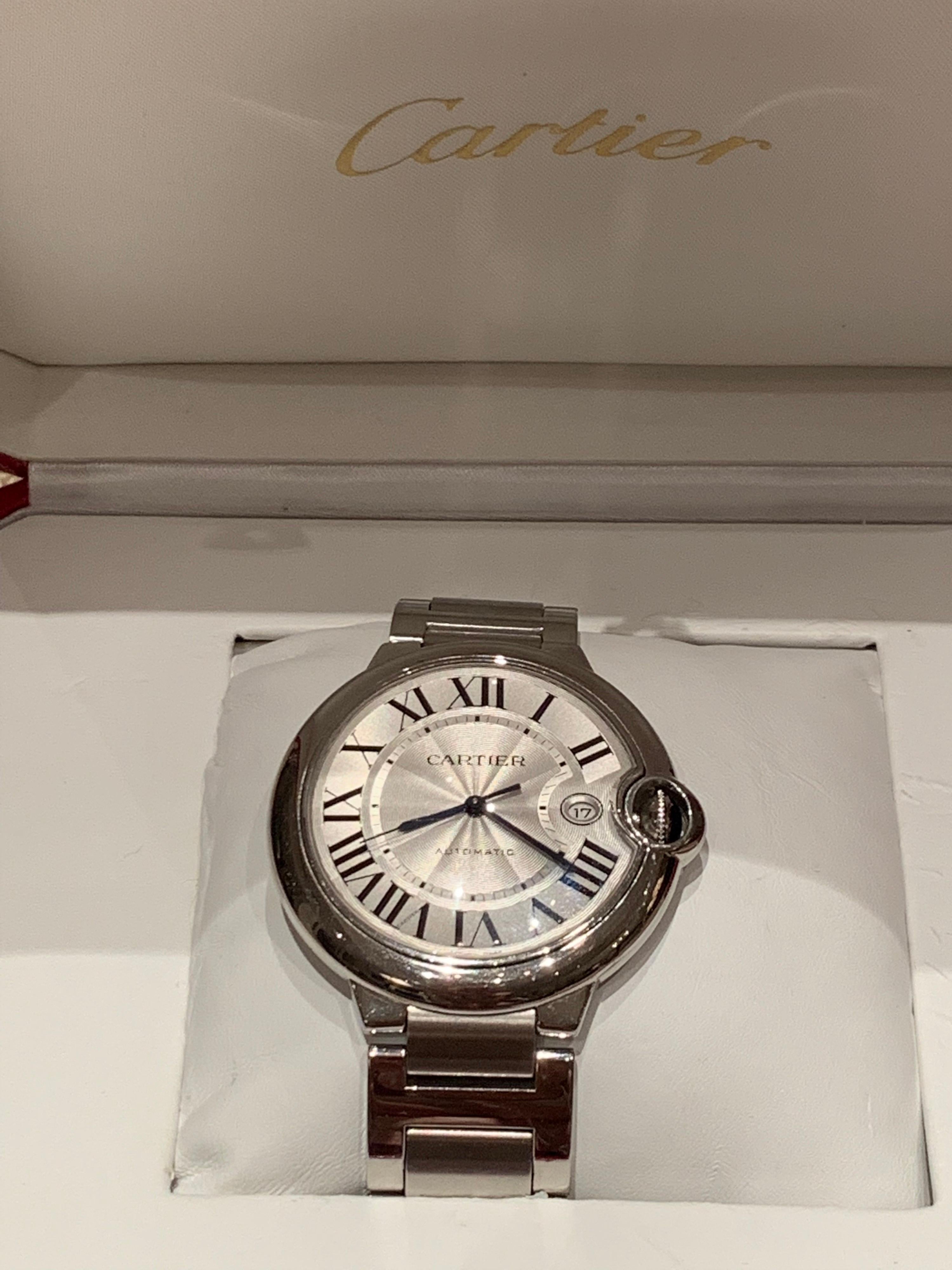 Contemporary Cartier Ballon Bleu Guilloché Silver Dial Men's Watch