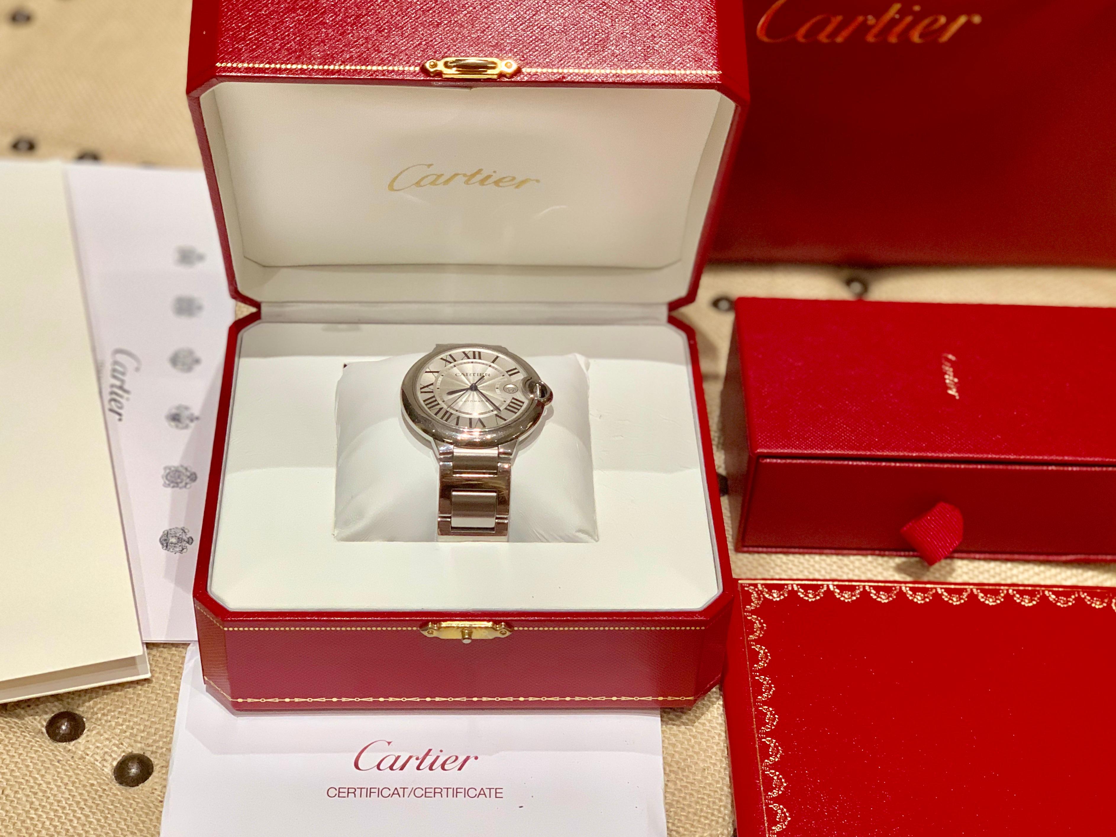 Cartier Ballon Bleu Guilloché Silver Dial Men's Watch In Excellent Condition In Houston, TX