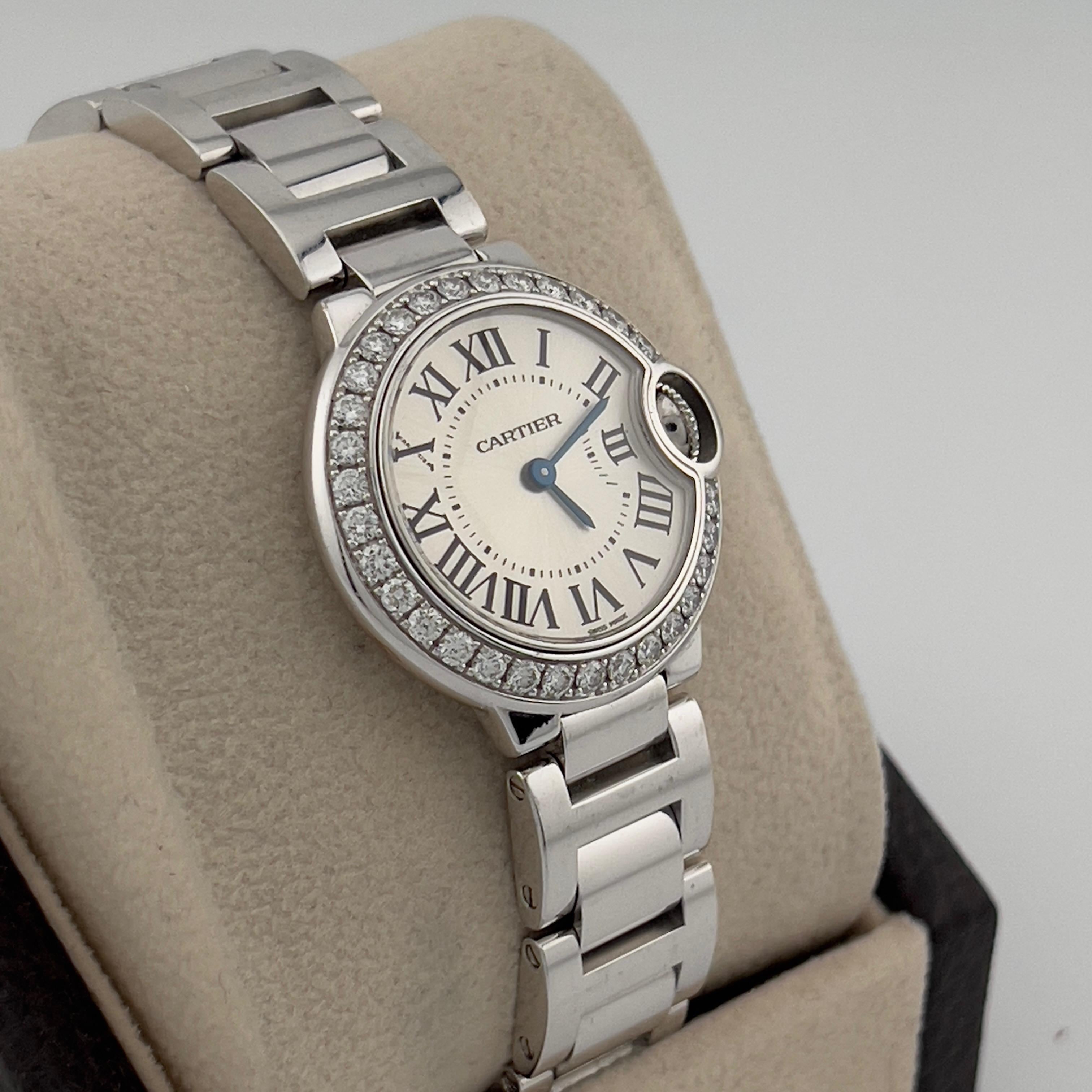 Cartier Ballon Bleu Ladies 3008 WE900323 Diamond Bezel 18K White Gold Box For Sale 1