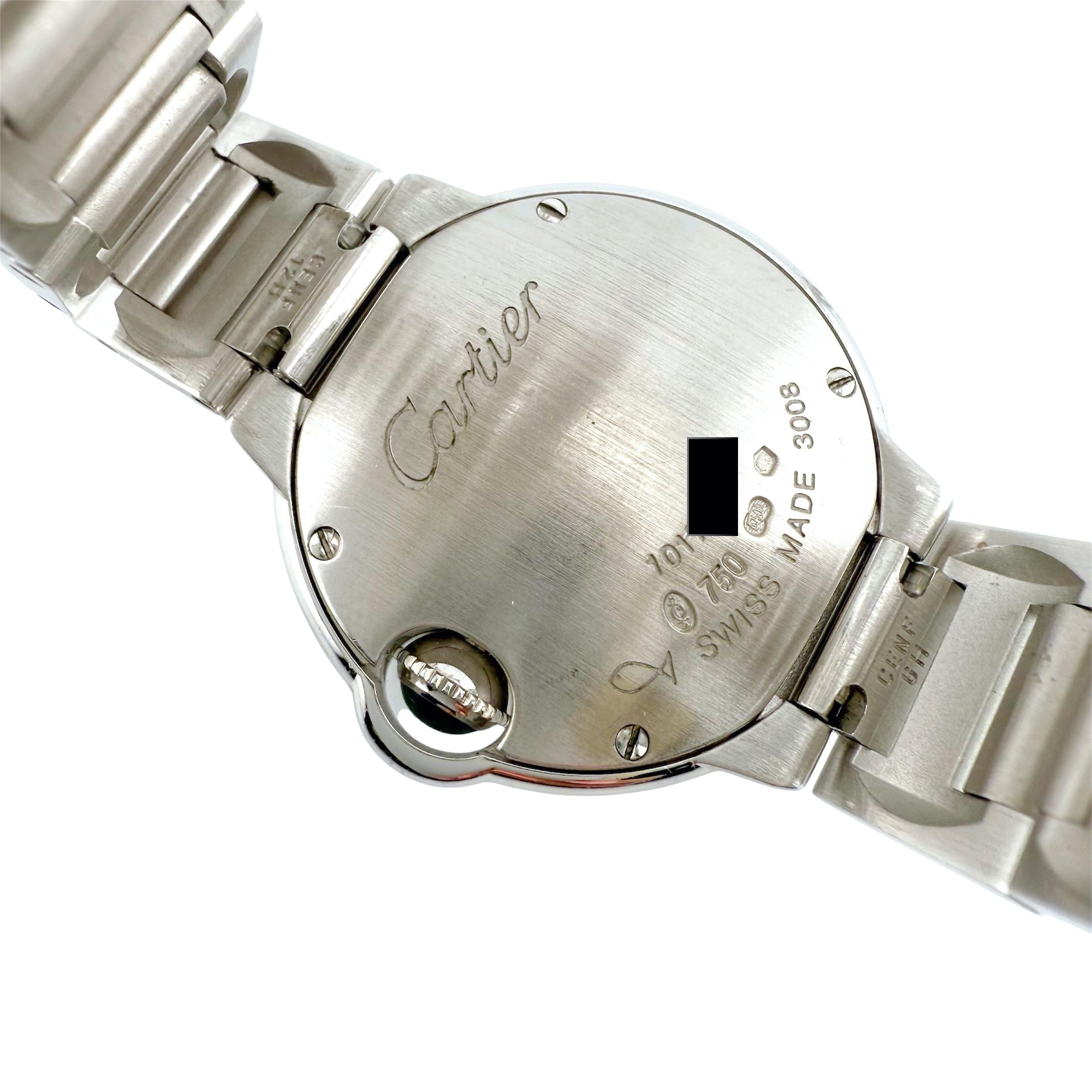 Cartier Ballon Bleu Ladies 3008 WE900323 Diamond Bezel 18K White Gold Box For Sale 3