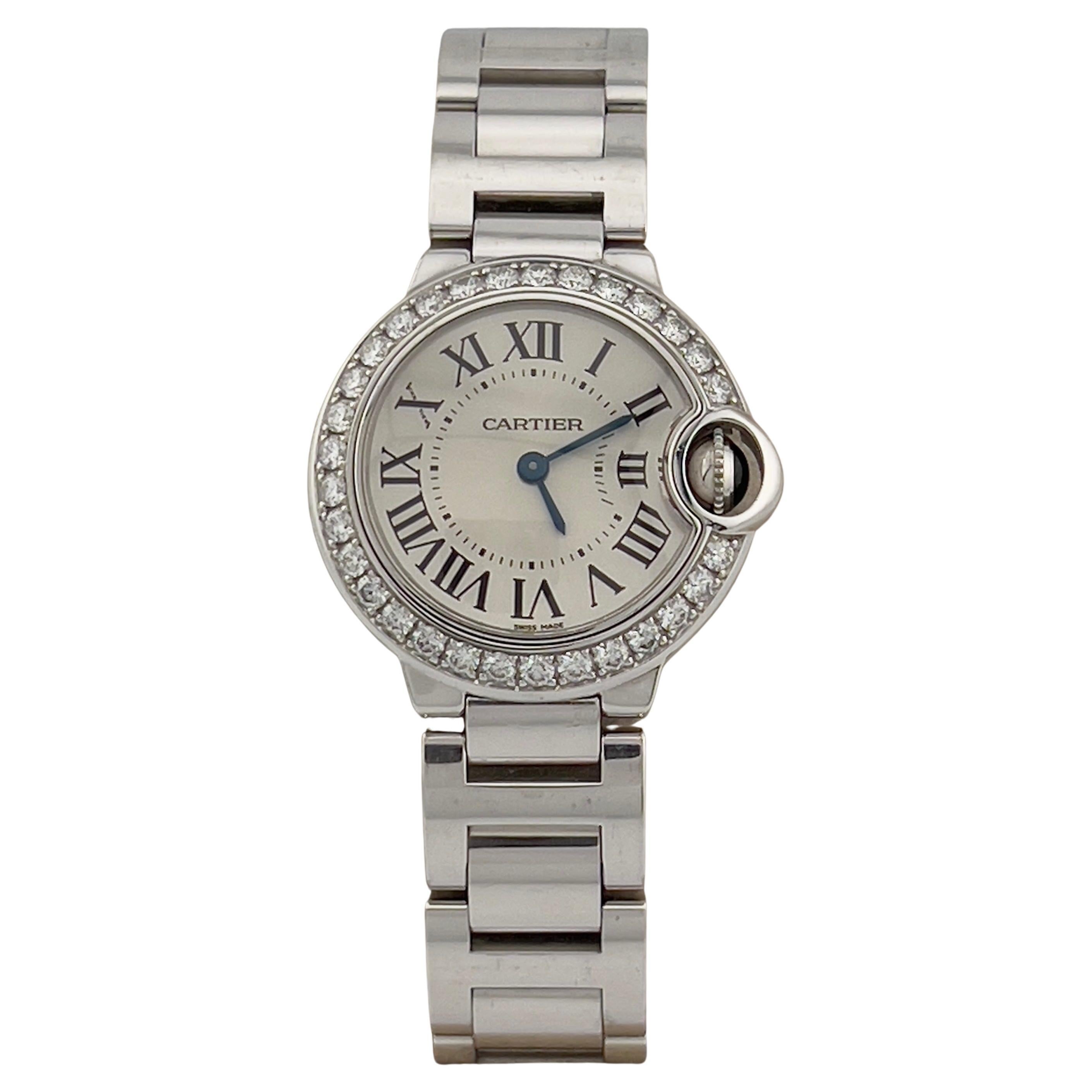 Cartier Ballon Bleu Ladies 3008 WE900323 Diamond Bezel 18K White Gold Box For Sale