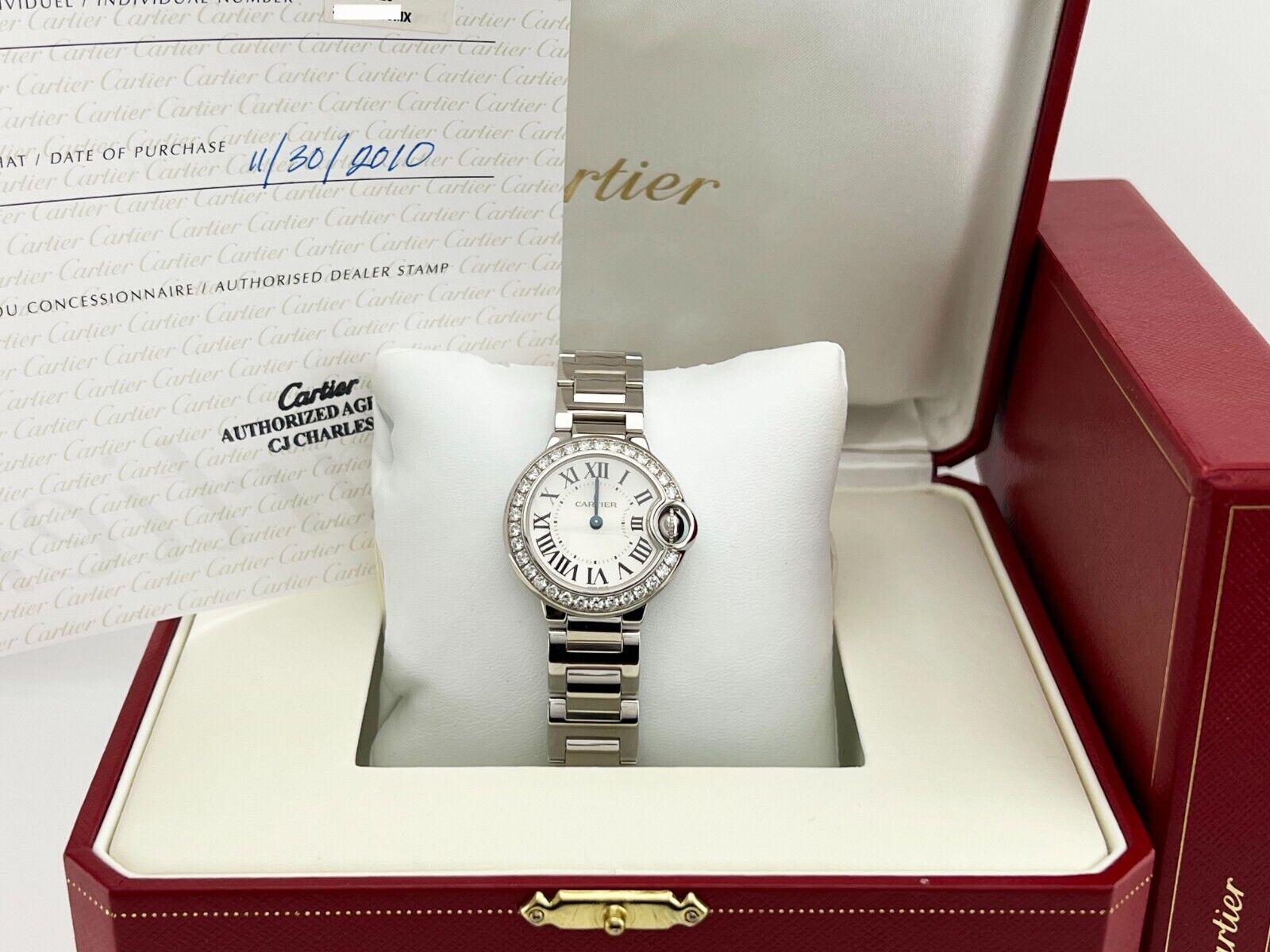 Cartier Ballon Bleu Ladies 3008 WE900323 Diamond Bezel 18K White Gold Box Papers 3