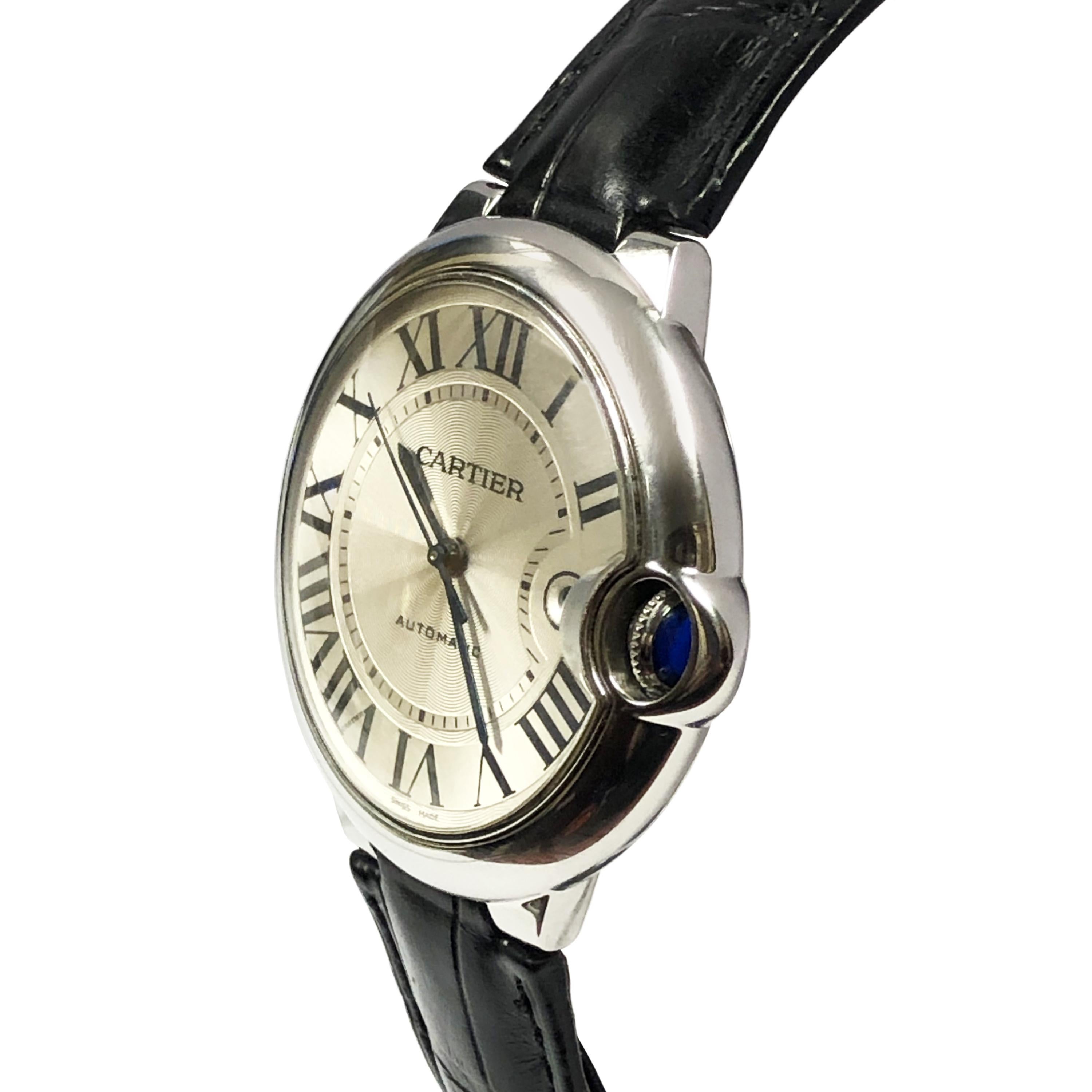 Cartier Ballon Bleu Largest Steel Automatic Wristwatch In Excellent Condition In Chicago, IL