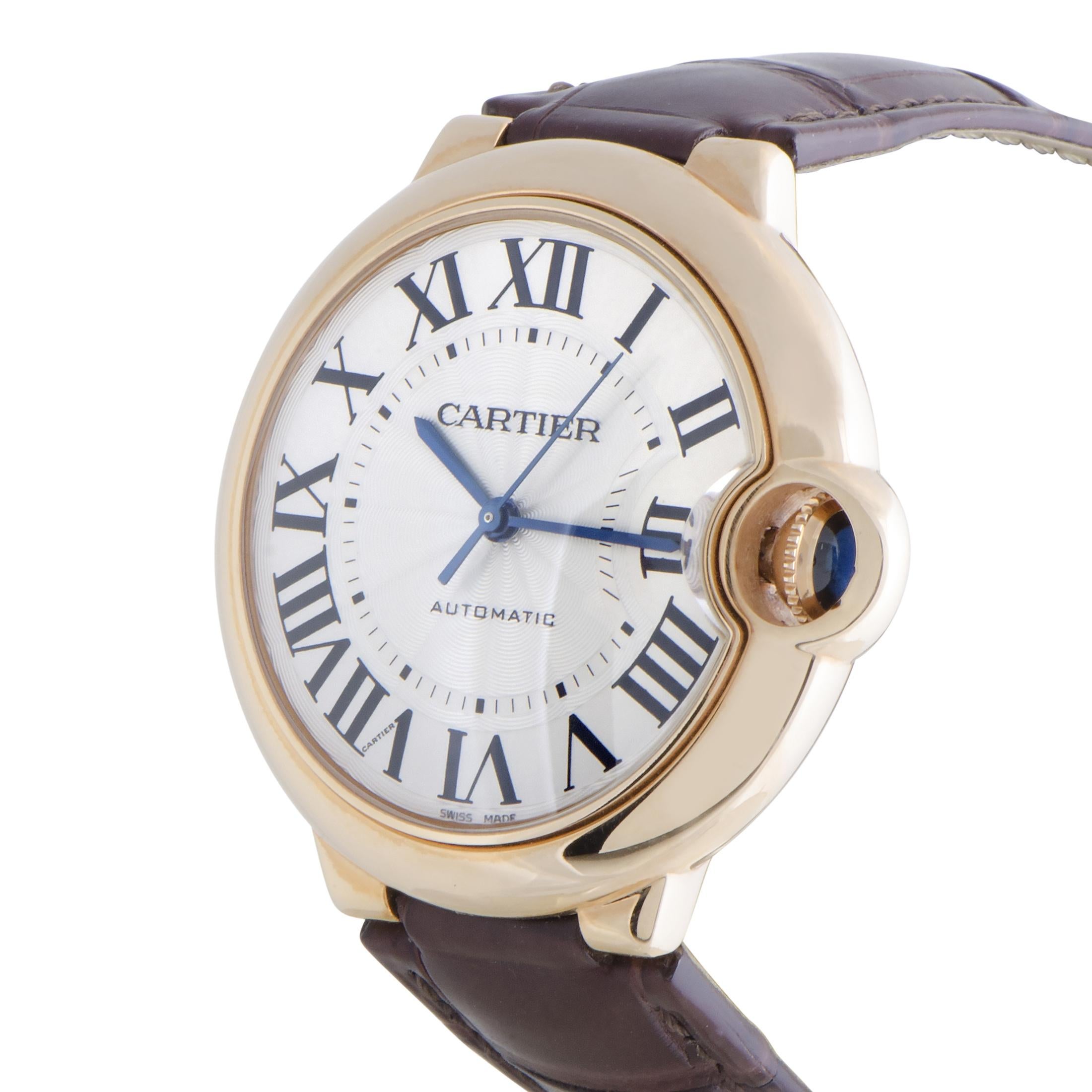 Designed in the brand’s distinctive and highly renowned style of traditional elegance and prestigious excellence, this remarkable timepiece from Cartier offers the essential timekeeping indications in a tasteful, timeless, and exquisitely executed