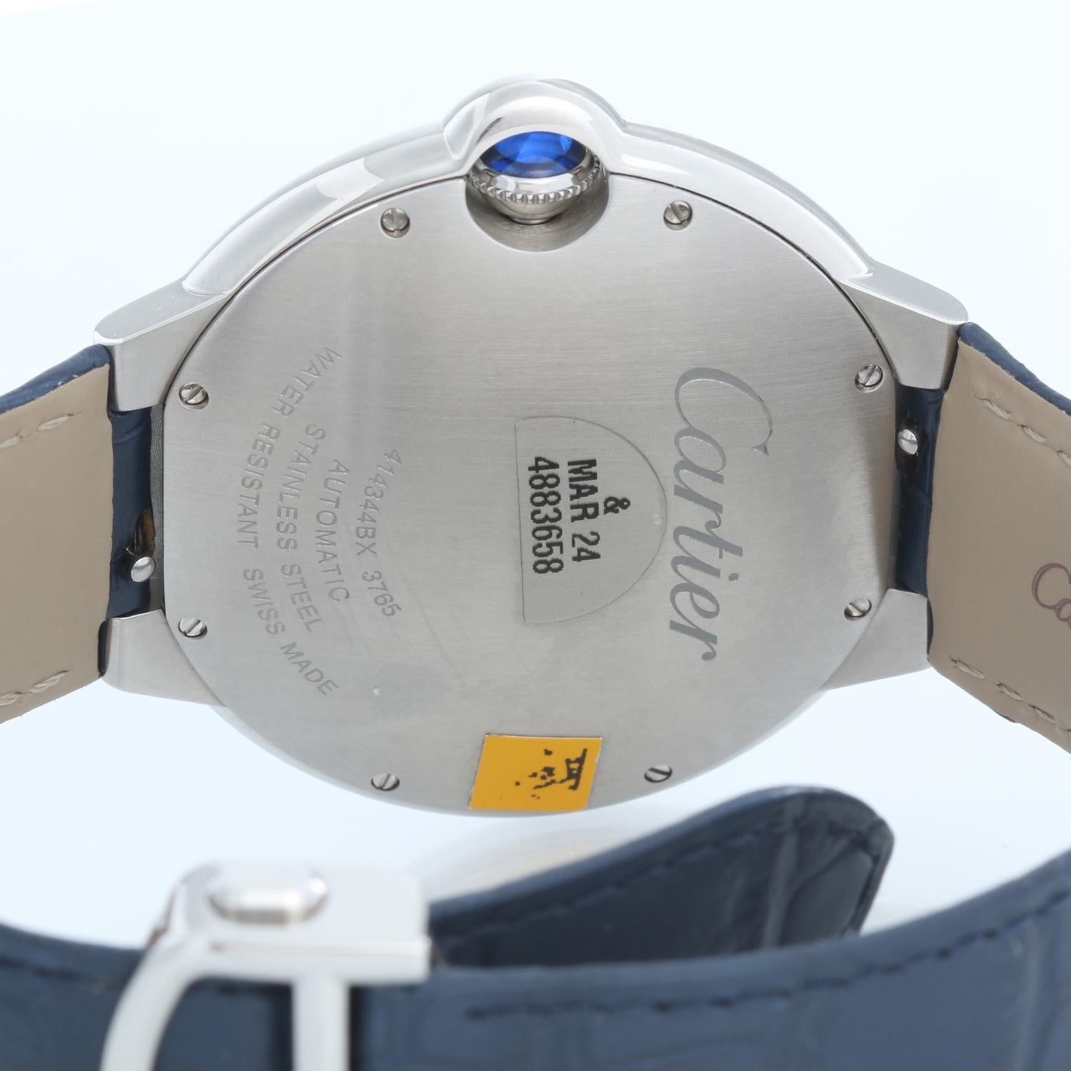 Cartier Ballon Bleu Men's Stainless Steel Automatic Blue Dial Watch WSBB002 In New Condition In Dallas, TX