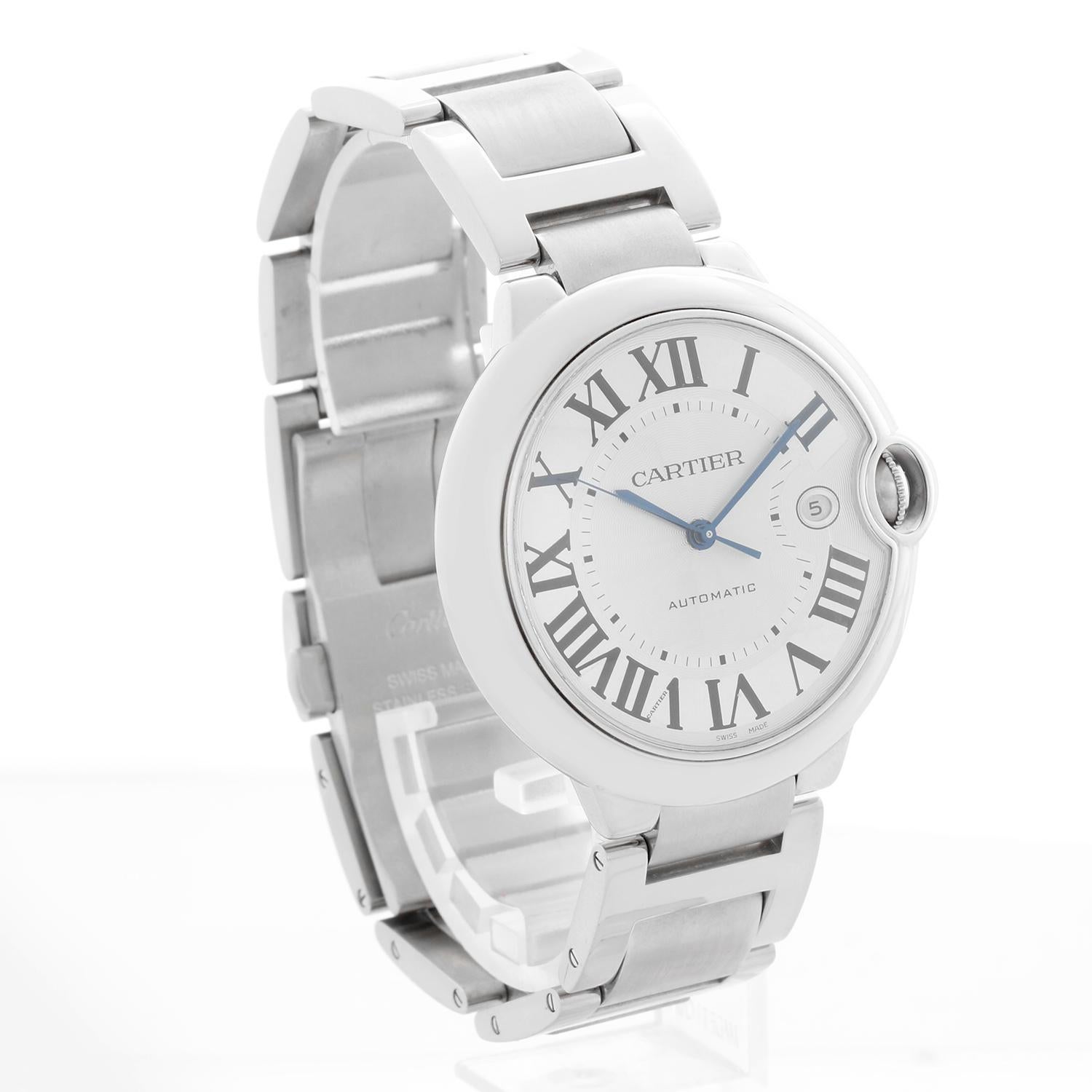 Montre automatique en acier inoxydable 42 mm pour hommes Cartier Ballon Bleu W69012Z4 Excellent état - En vente à Dallas, TX