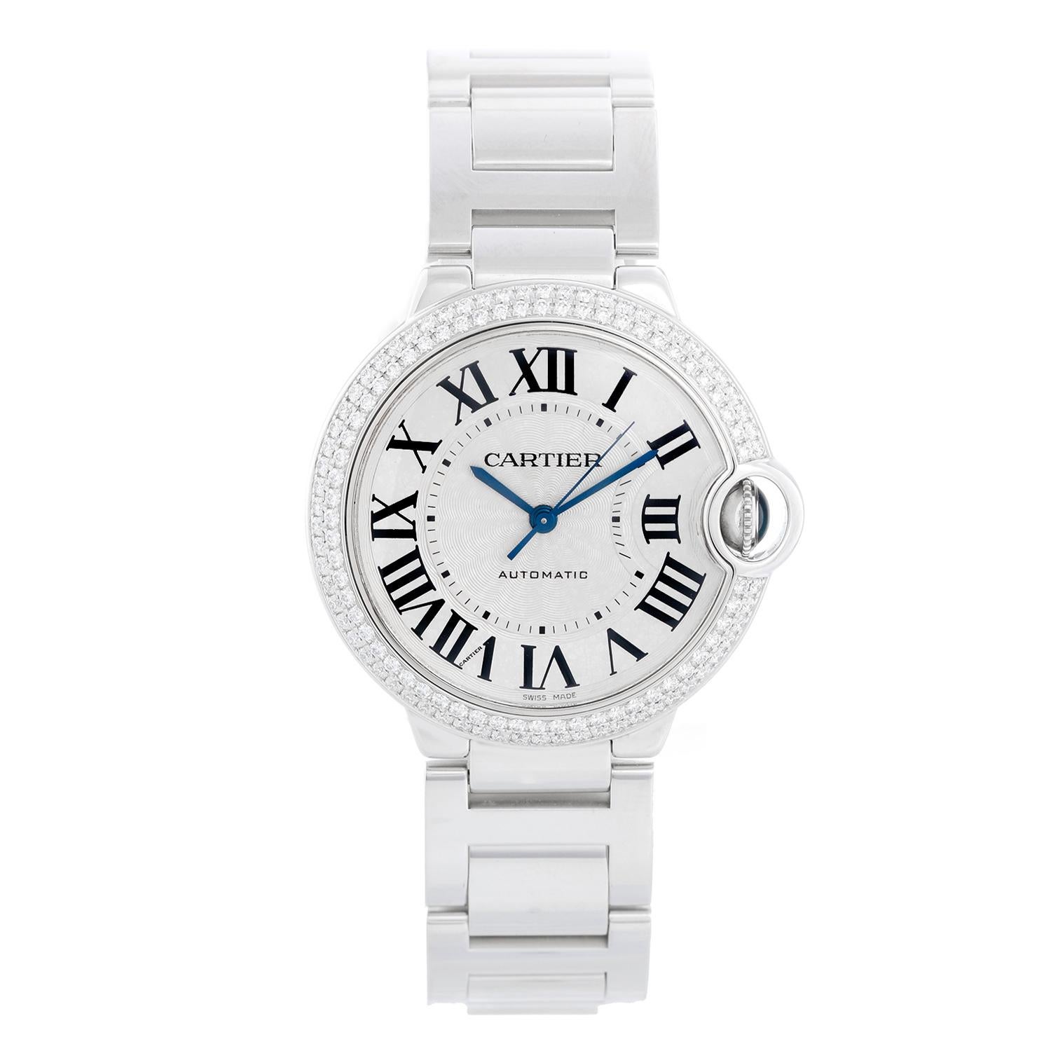 Cartier Ballon Bleu Midsize 18k White Gold & Diamond Watch WE9006Z3 3004 For Sale