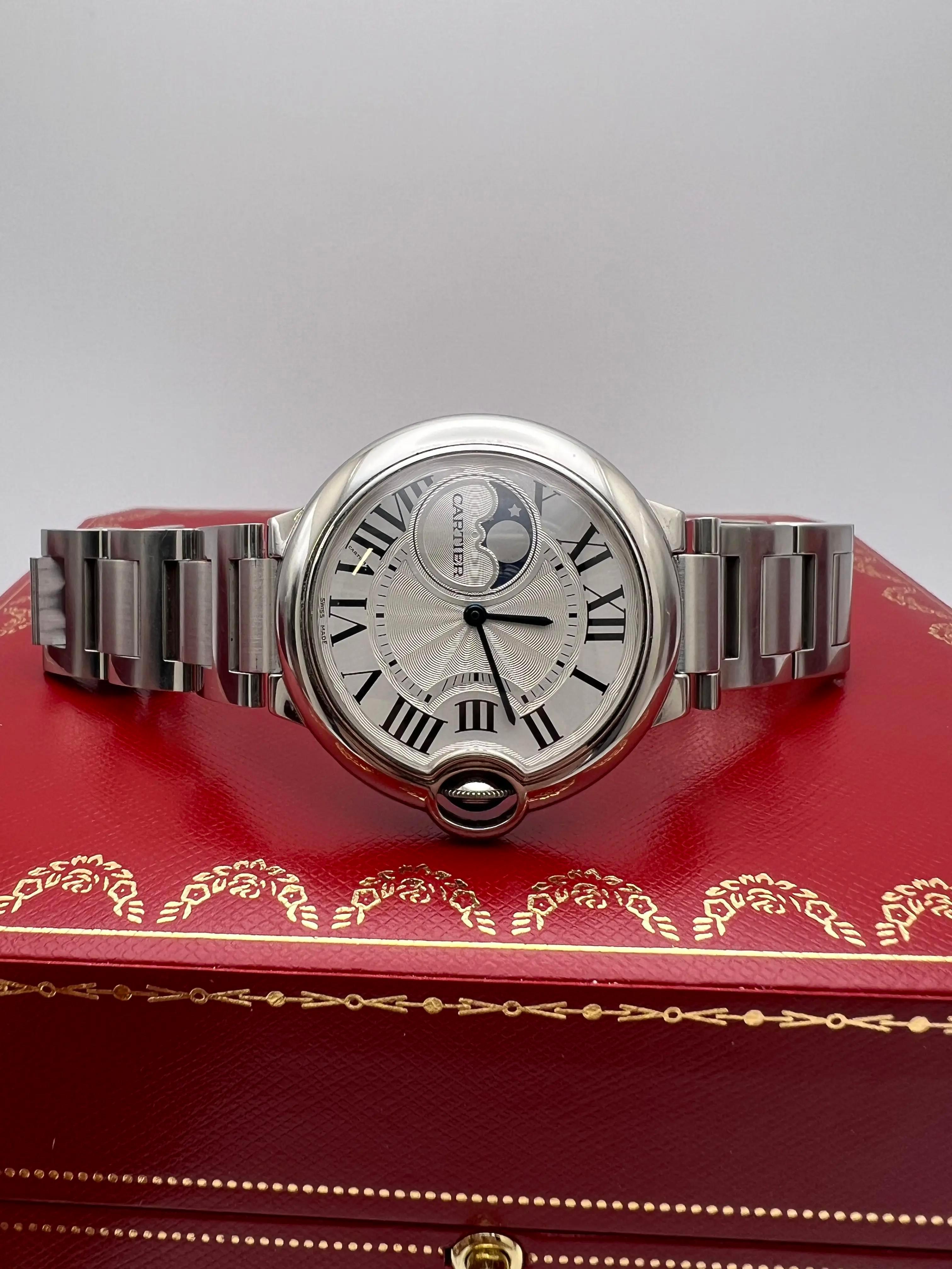 Cartier Ballon Bleu Moonphase 37mm Automatic Watch Box Papers WSBB0021 In Excellent Condition For Sale In New York, NY