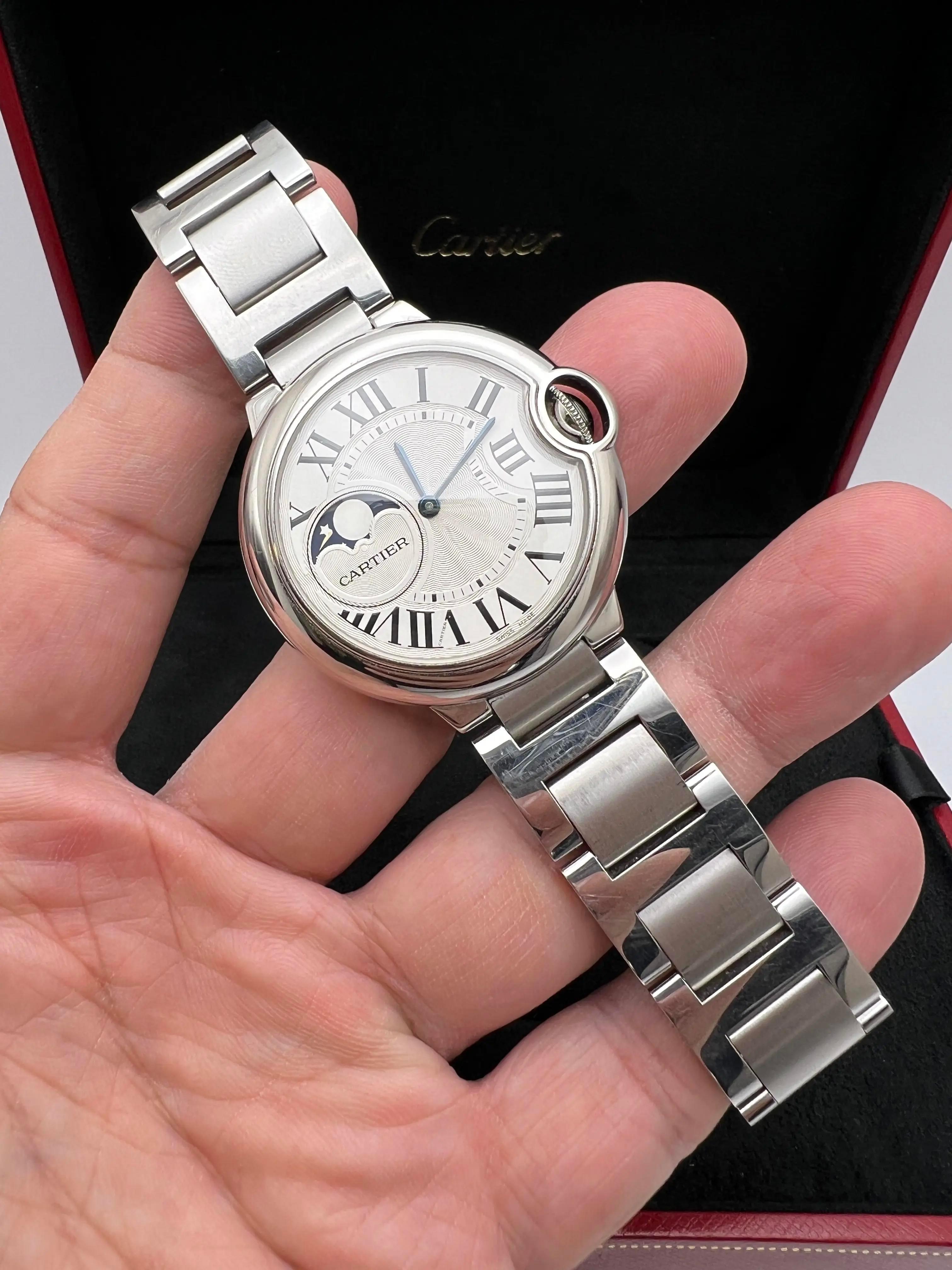 Women's or Men's Cartier Ballon Bleu Moonphase 37mm Automatic Watch Box Papers WSBB0021 For Sale