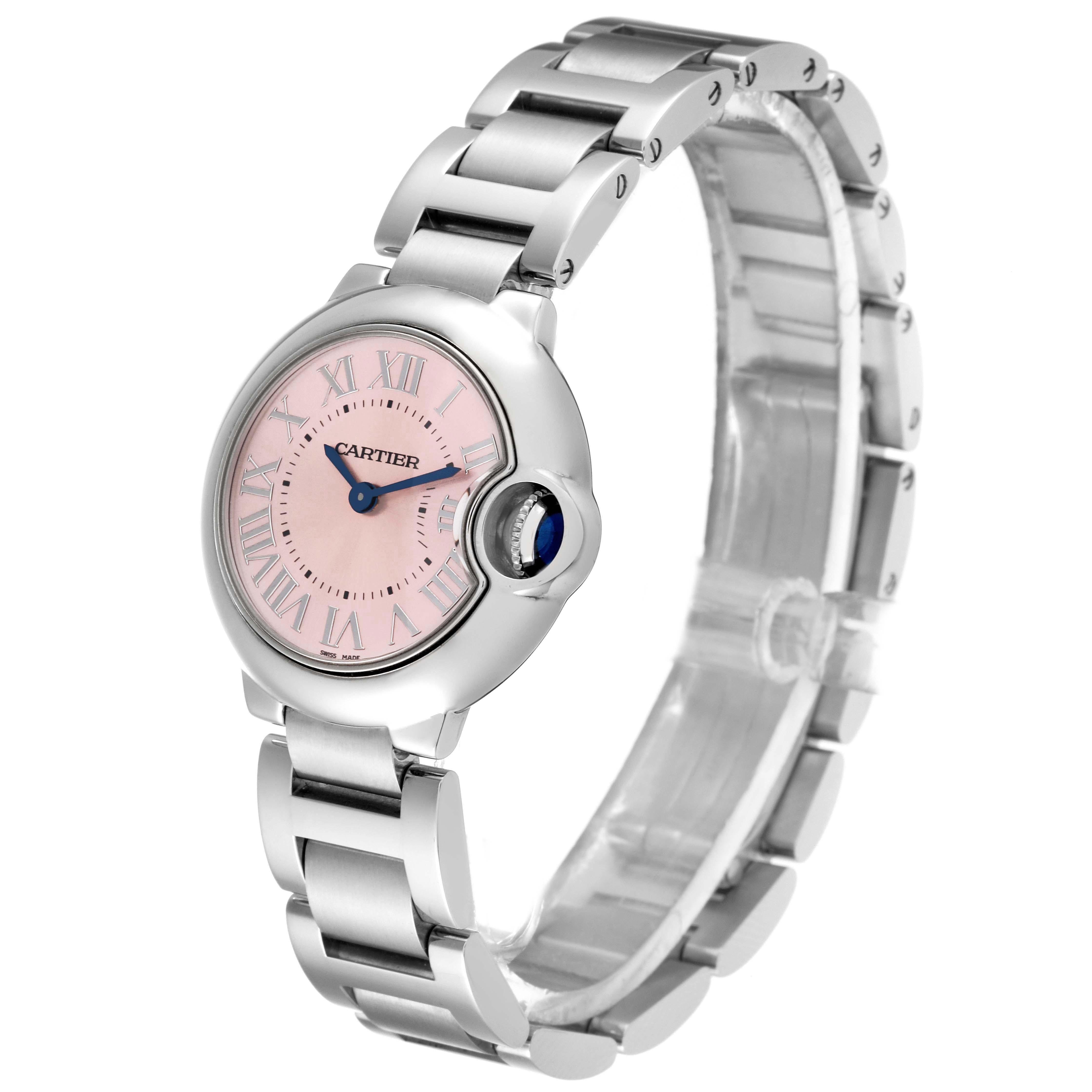 Women's Cartier Ballon Bleu Pink Dial 28mm Steel Ladies Watch W6920038 Box Papers