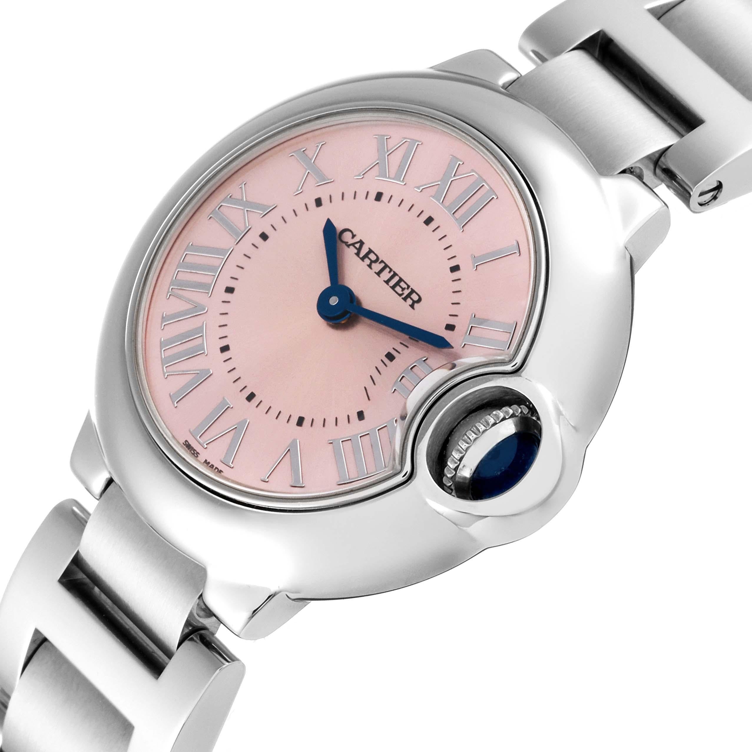 Cartier Ballon Bleu Rosa Zifferblatt 28mm Stahl Damenuhr W6920038 Box Papiere 2