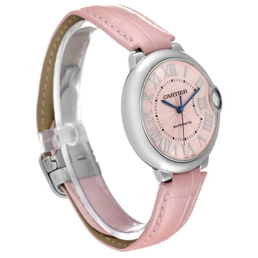 Cartier Ballon Bleu Rosa Lederarmband Stahl Damenuhr WSBB0007 Papiere im Zustand „Hervorragend“ in Atlanta, GA