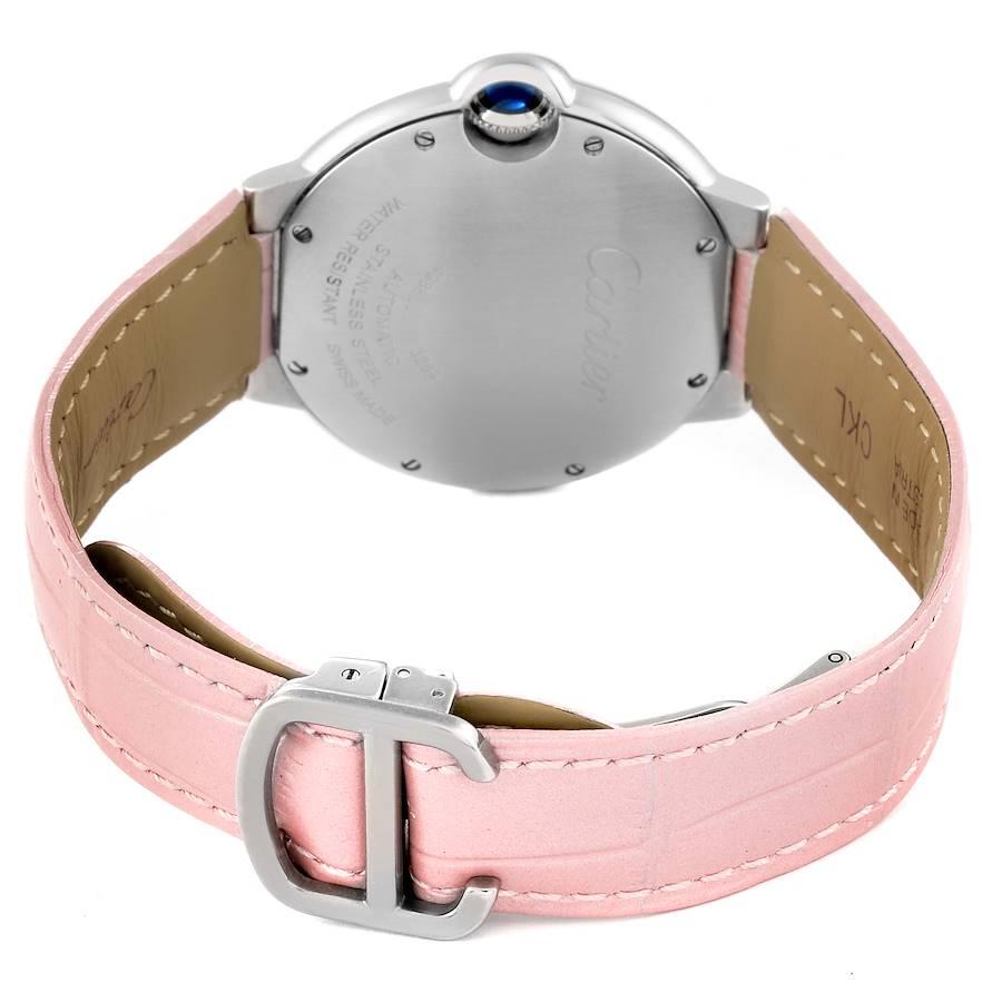 Women's Cartier Ballon Bleu Pink Dial Leather Strap Steel Ladies Watch WSBB0007 Papers