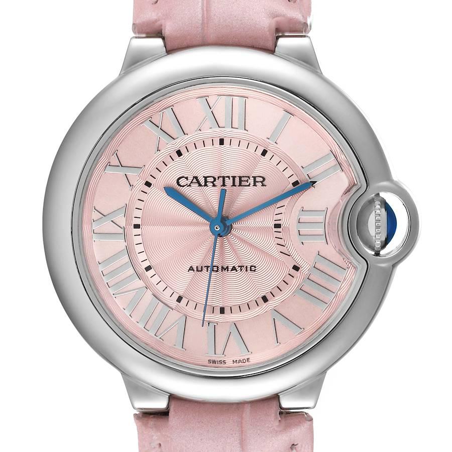 Cartier Ballon Bleu Pink Dial Leather Strap Steel Ladies Watch WSBB0007 Papers