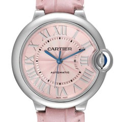 Cartier Ballon Bleu Pink Dial Leather Strap Steel Ladies Watch WSBB0007 Papers