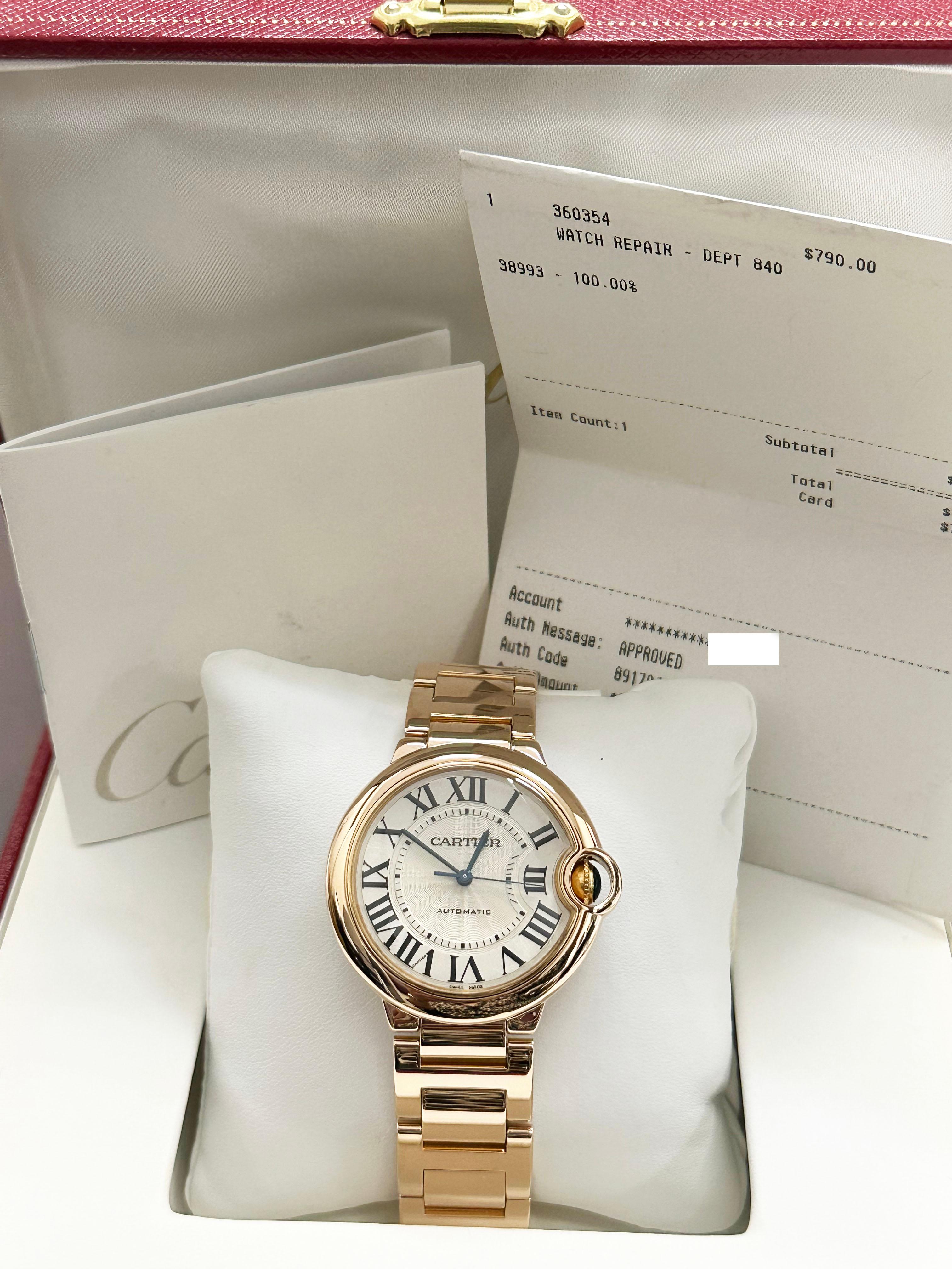 Style Number: 3003

 

Model: Cartier Ballon Bleu 

 

Case Material: 18K Rose Gold 

 

Band: 18K Rose Gold 

  

Bezel: 18K Rose Gold 

  

Dial: Silver Dial 

 

Face: Sapphire Crystal 

 

Case Size: 36mm 

 

Includes: 

-Cartier