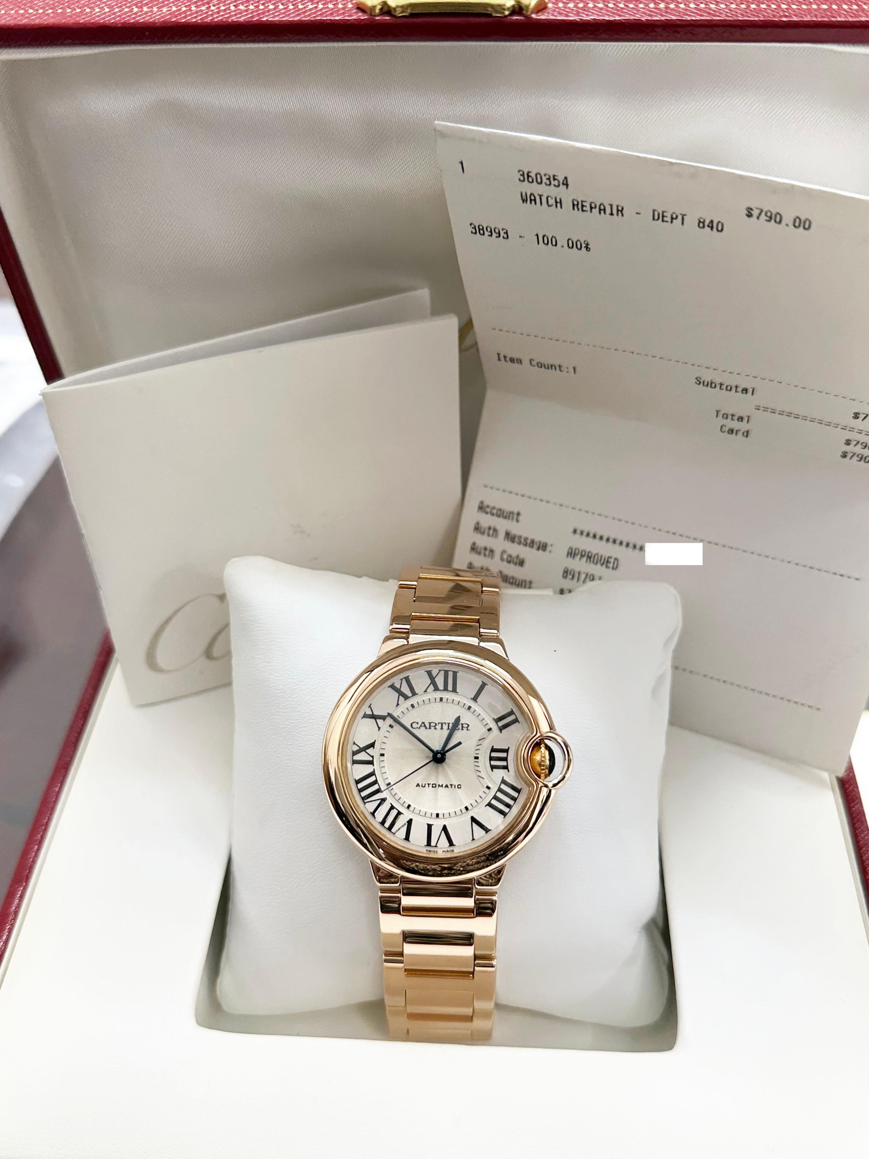 Cartier Ballon Bleu Ref 3003 18K Rose Gold 36mm In Excellent Condition For Sale In San Diego, CA