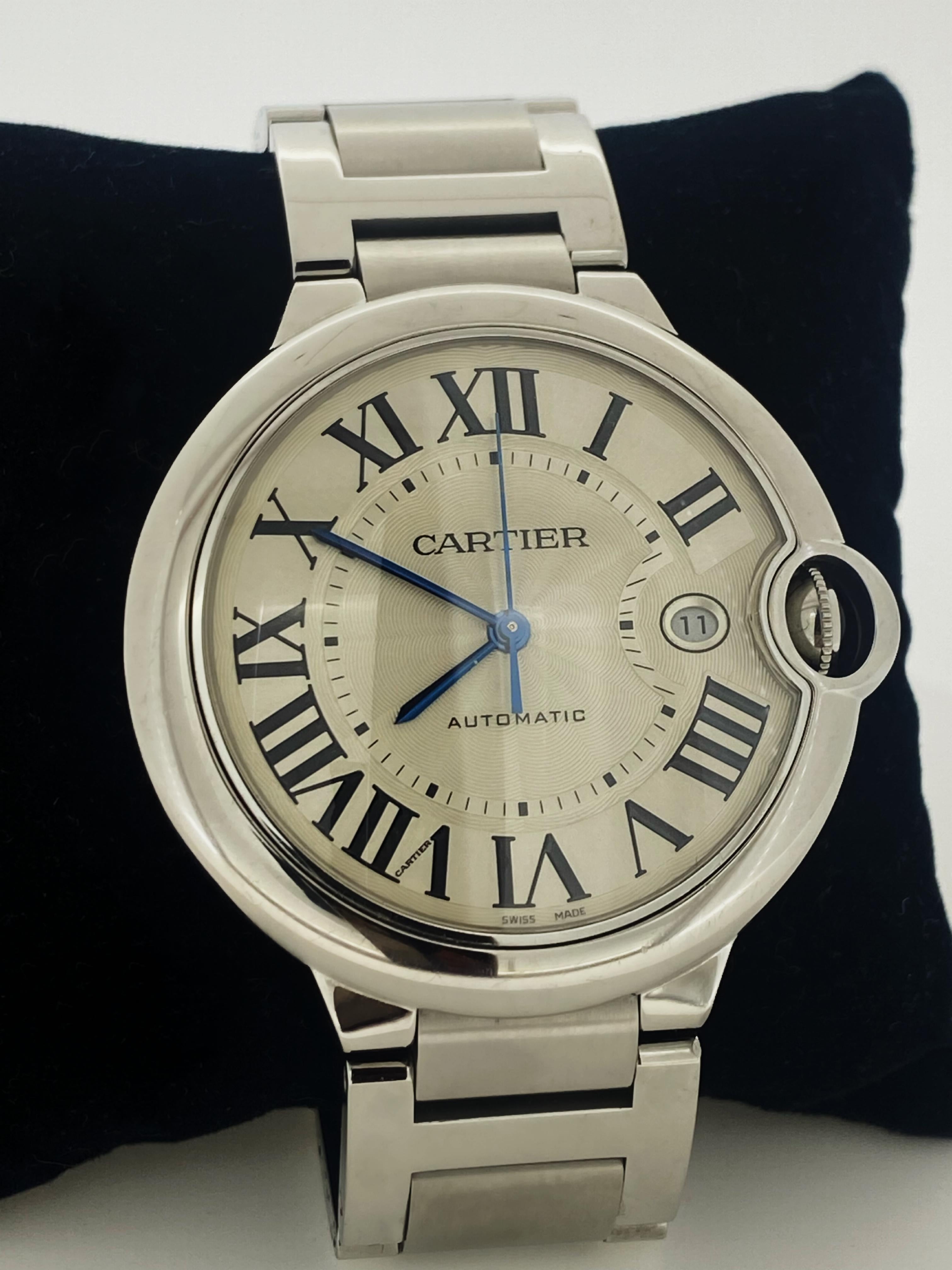 Cartier Ballon Bleu ref 3765 Stainless Steel 42mm Automatic Mens' Watch, c2020. In Excellent Condition For Sale In MELBOURNE, AU