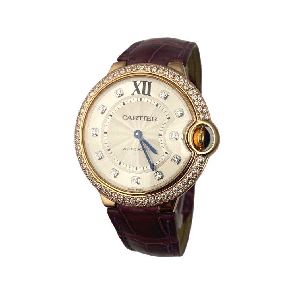 Round Cut Cartier Ballon Bleu Ref. W6900456 in 18k Rose Gold Diamond Bezel & Hour Markers